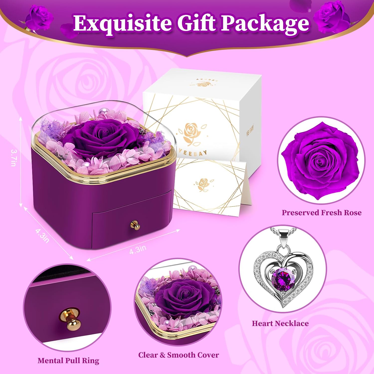 YEEBAY Preserved Flowers Gift for Mom, Grandma, Women, Real Rose for Wife,Her, Ideal Gift for Mother's Day, Birthday, Valentines' Day & Christmas