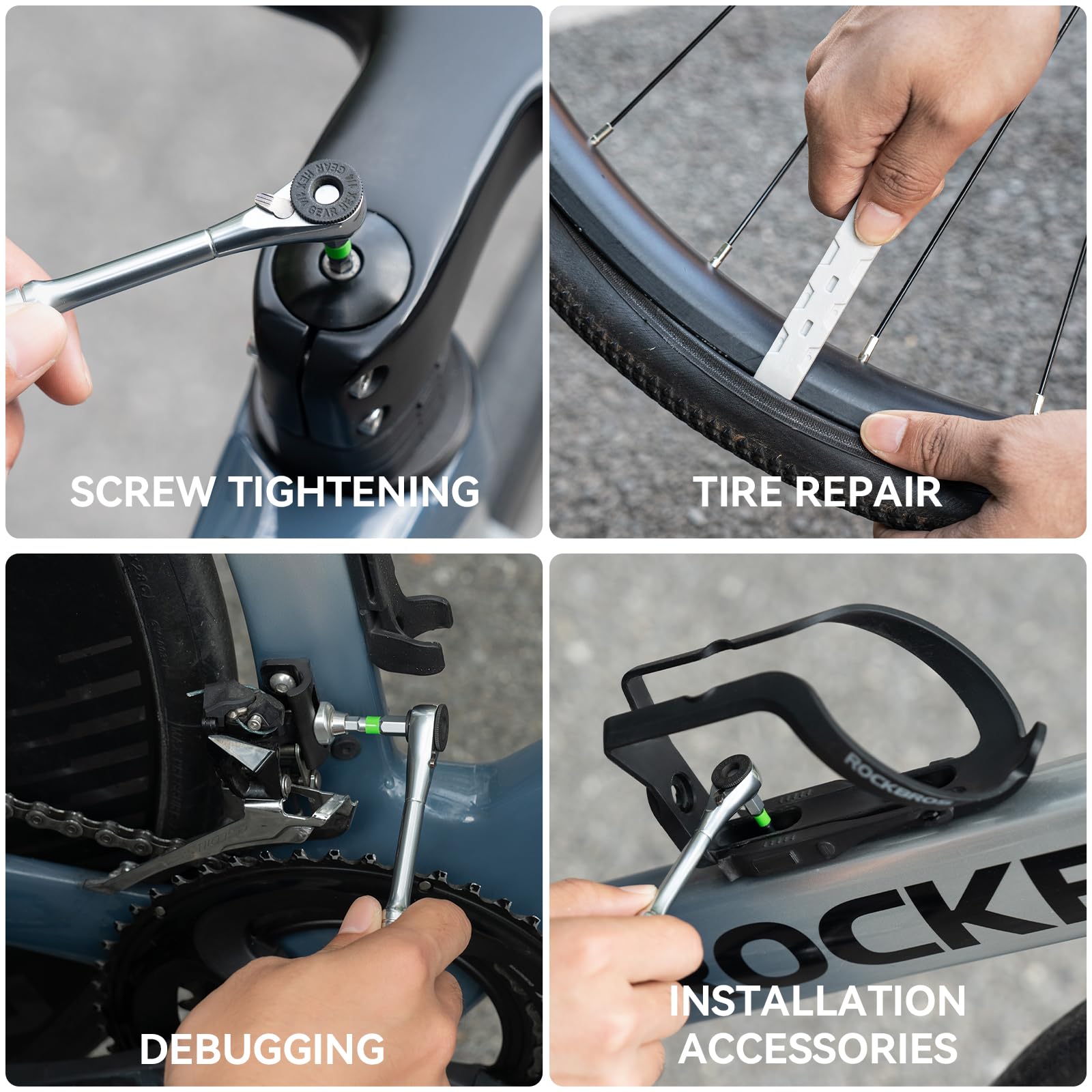 ROCKBROS Herramienta Multiusos para Bicicleta con Trinquete, Kit de Reparación 10 en 1 Compacto y Ligero para Bicicletas Carretera MTB Eléctricas