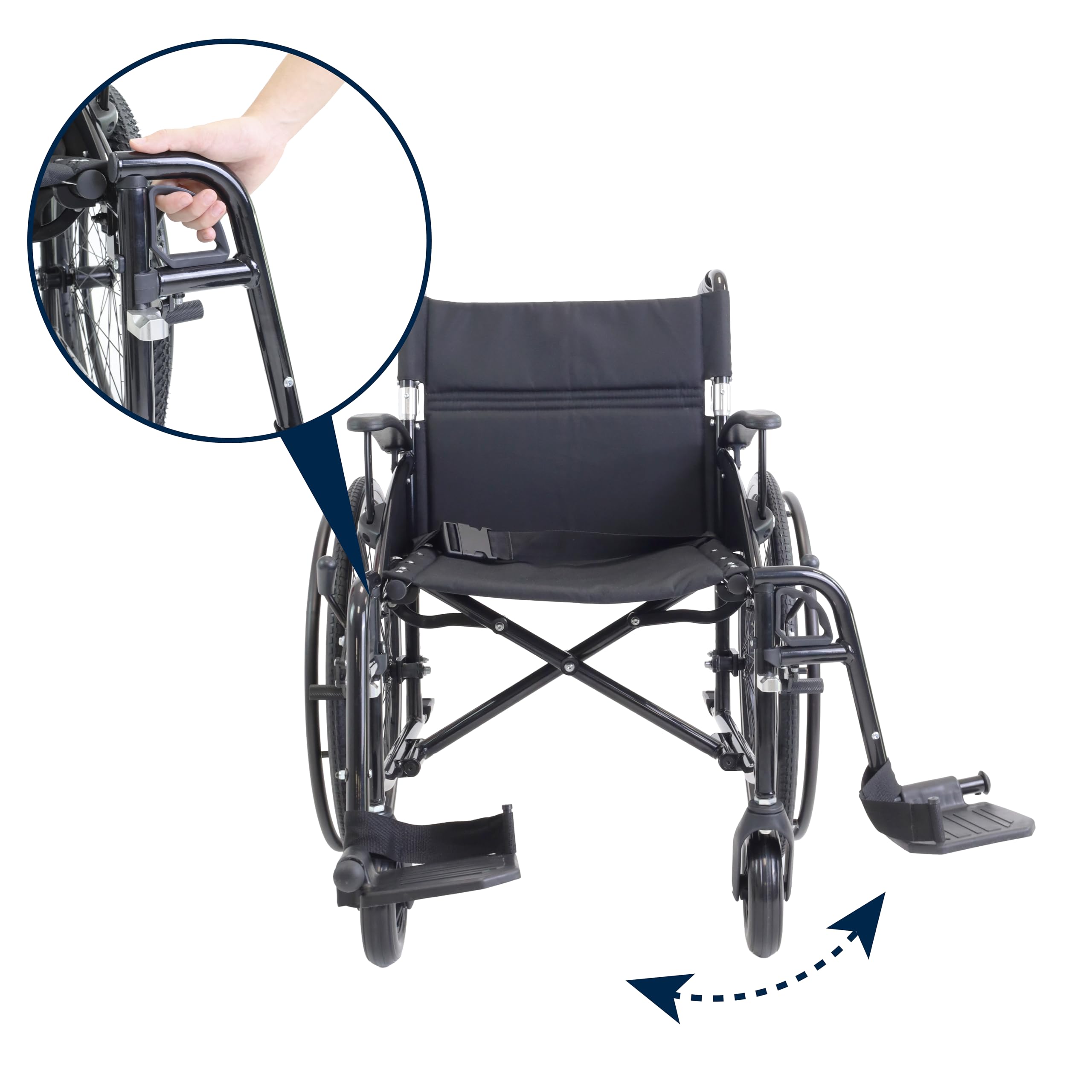 KMINA Sedia a Rotelle Pieghevole Leggera in Alluminio (Seduta 46 cm), Autospinta, Schienale e Poggiapiedi Ribaltabili, Braccioli Regolabili, Cintura e Freno a Mano