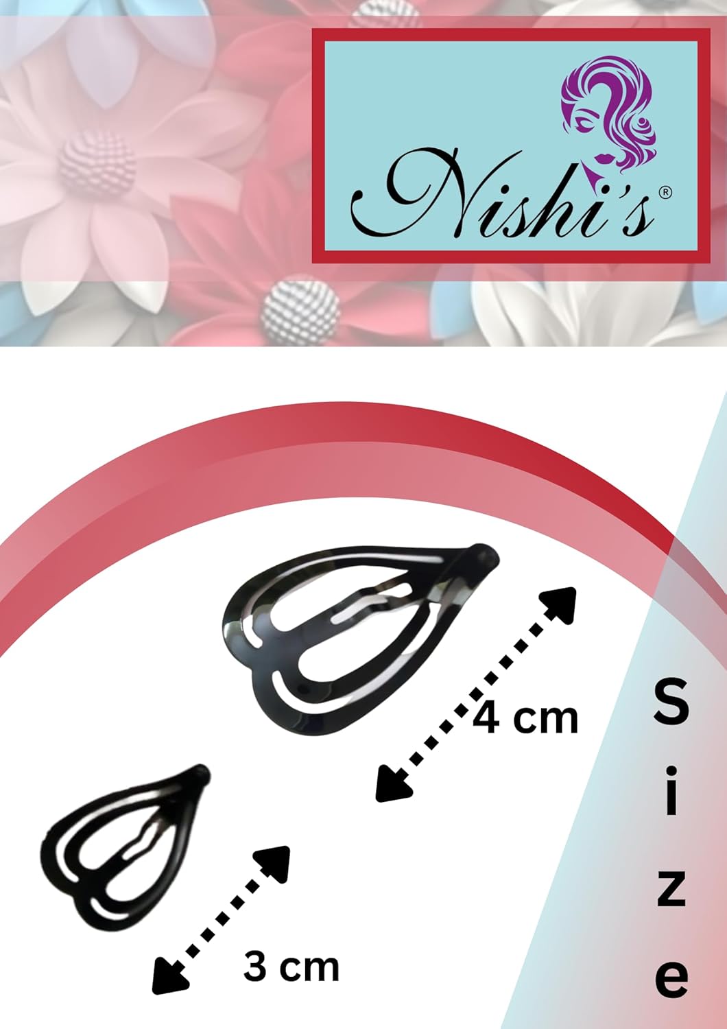 Nishi's - 24 Pack Regular and Small Size Heart Shaped Hair Clips Tik Tak Hair Accessories Shiny Black Metal Hair Clips for Women Heart Shaped Studs