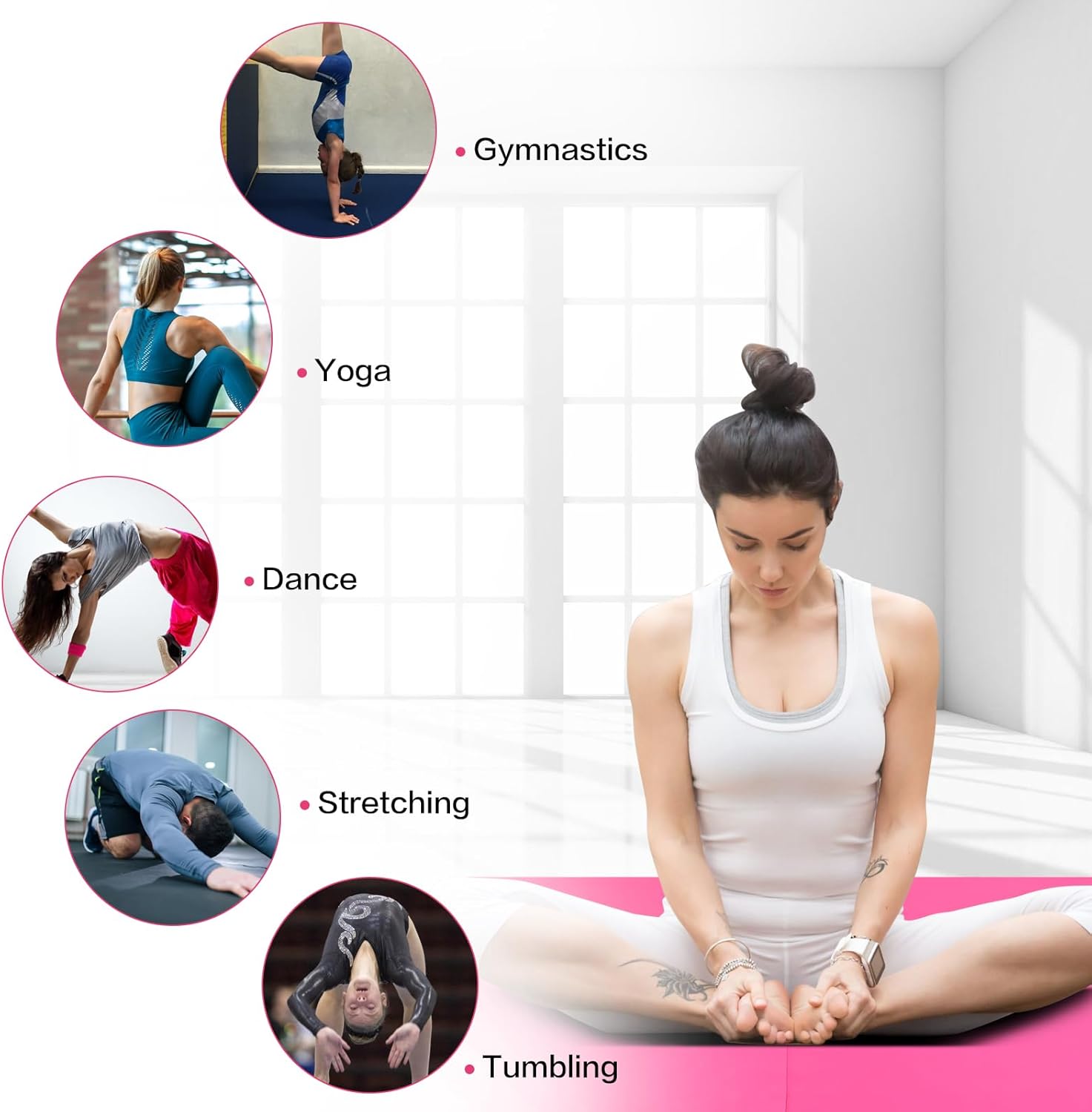 Gymnastics Mat for Kids 4'x4'x4" Foldable Tumbling Mats with Carrying Handles 2-Panels Fold Thick Exercise Mat for Home Aerobics Stretching Yoga