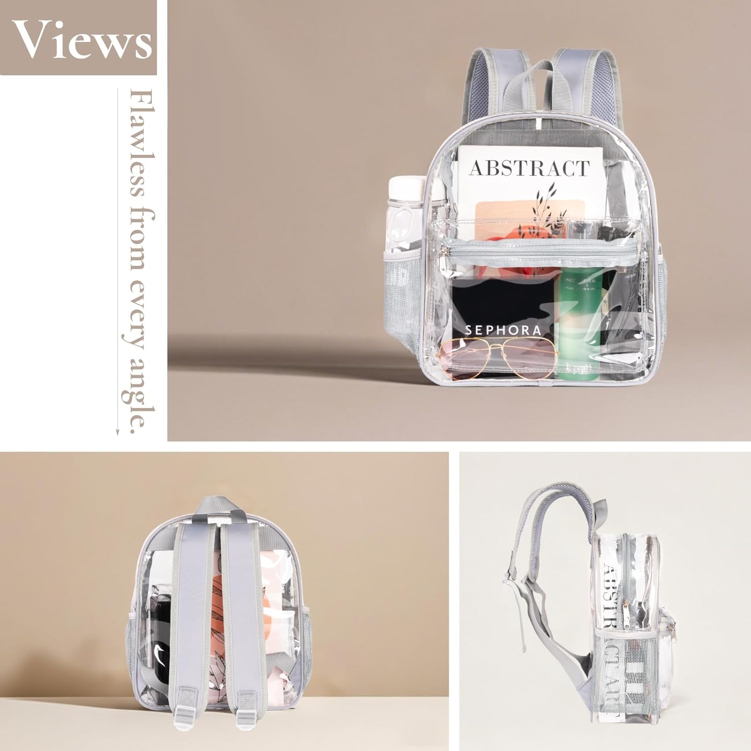 ZENPUNK Clear Backpack for Stadium Approved, 12×12×6, Small Size See Through Bag, PVC Transparent Backpack for Festival Sport Event Concerts (GREY) - Image 6