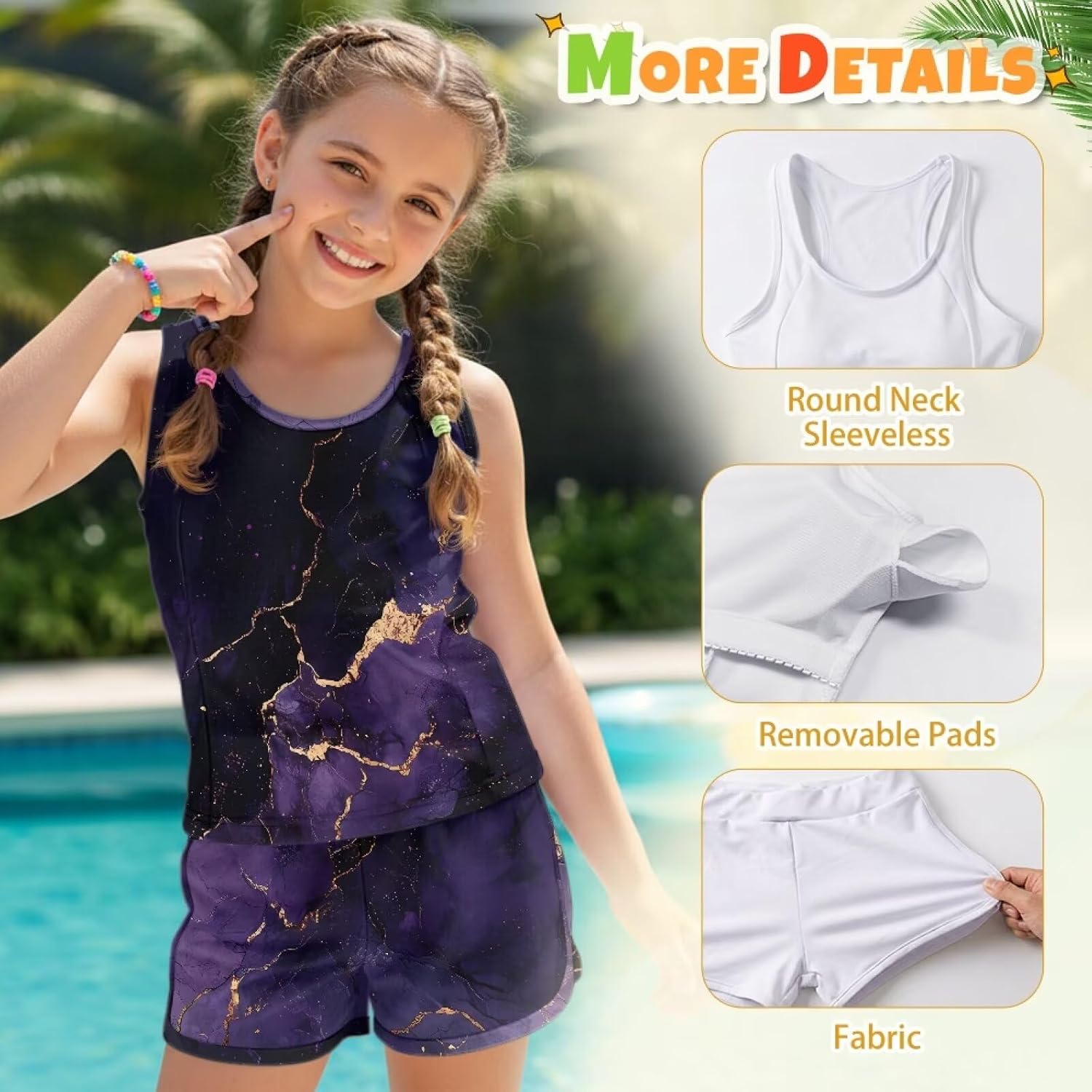 Tankini Bathing Suit, Two Pieces Girl's Quick Dry Swimwear High Waisted Swimsuit with Swimming Short