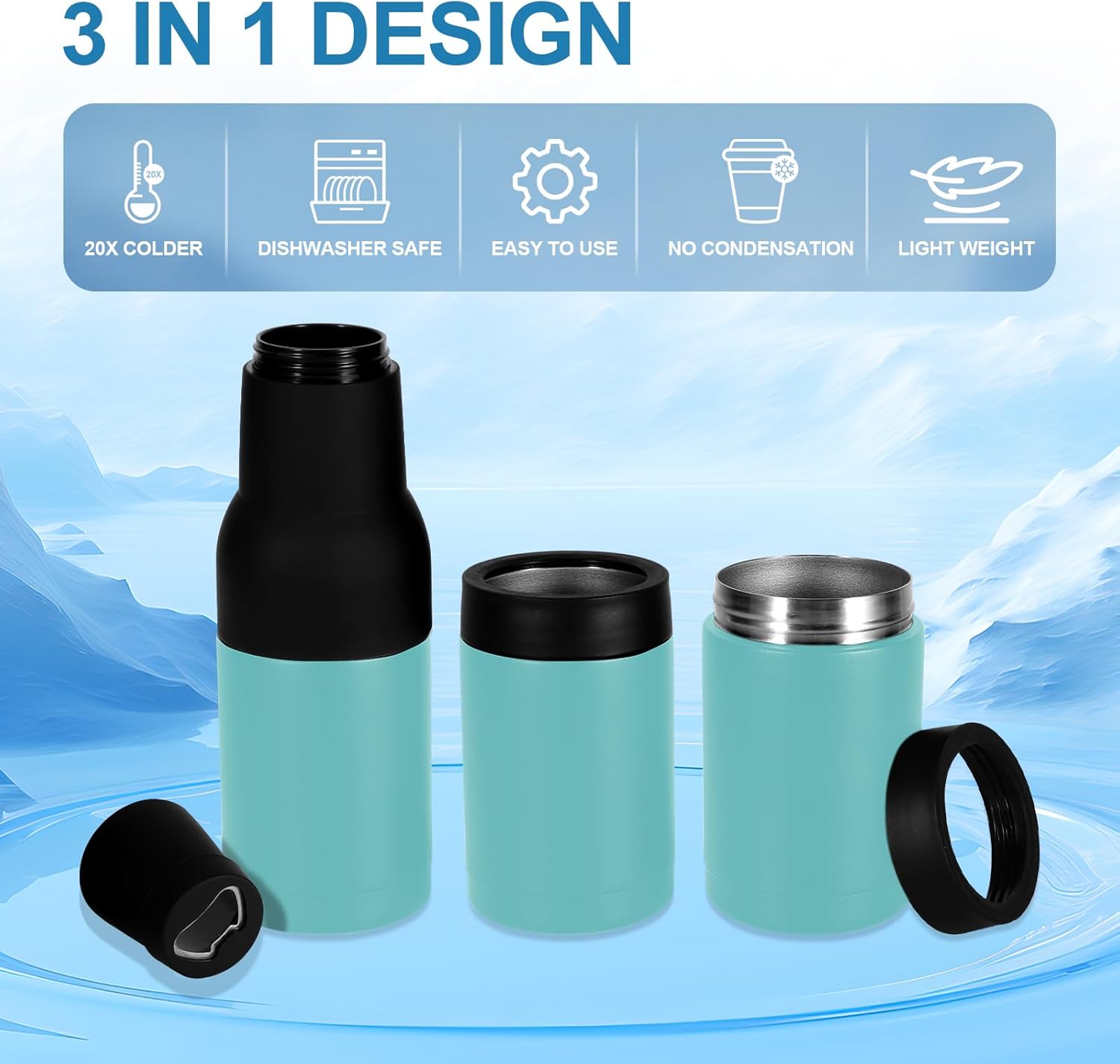 12Oz Frosty Beer Holder Double Walled Stainless Steel Beer Bottle Insulator Holder Slim Can Cooler and Beer Bottle with Beer Opener Vacuum Insulated Ice Cold Clear Water Home Goods,Mint Green - Image 4