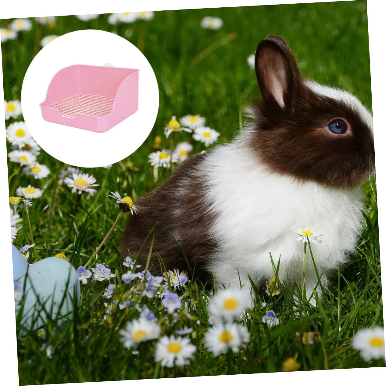 Happyyami Lettiera per Coniglietti Rettangolare in Plastico Rosa, Base Filtrante Anti-Perdita, Controllo Odori, per Addestramento in Casa e Giardino