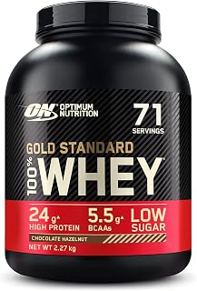 Optimum Nutrition Gold Standard Whey Muscle Building and Recovery Protein Powder With Naturally Occurring Glutamine and Amino Acids, Chocolate Hazelnut, 71 Servings, 2.27kg, Packaging May Vary