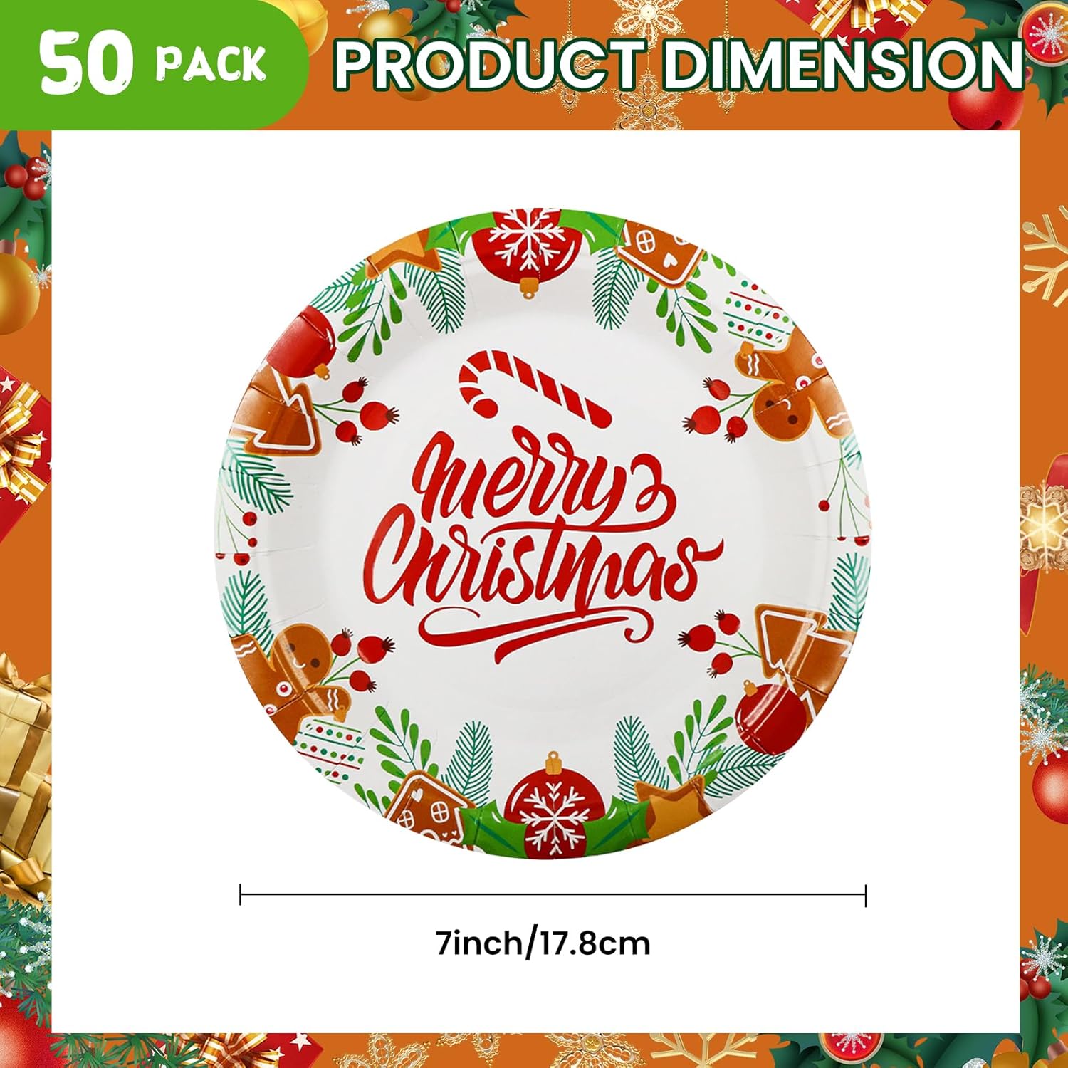 Christmas Party Paper Plates Disposable 7 Inch 50 pcs Dinner Plates Dessert Plates Christmas White Holiday Party Decorations