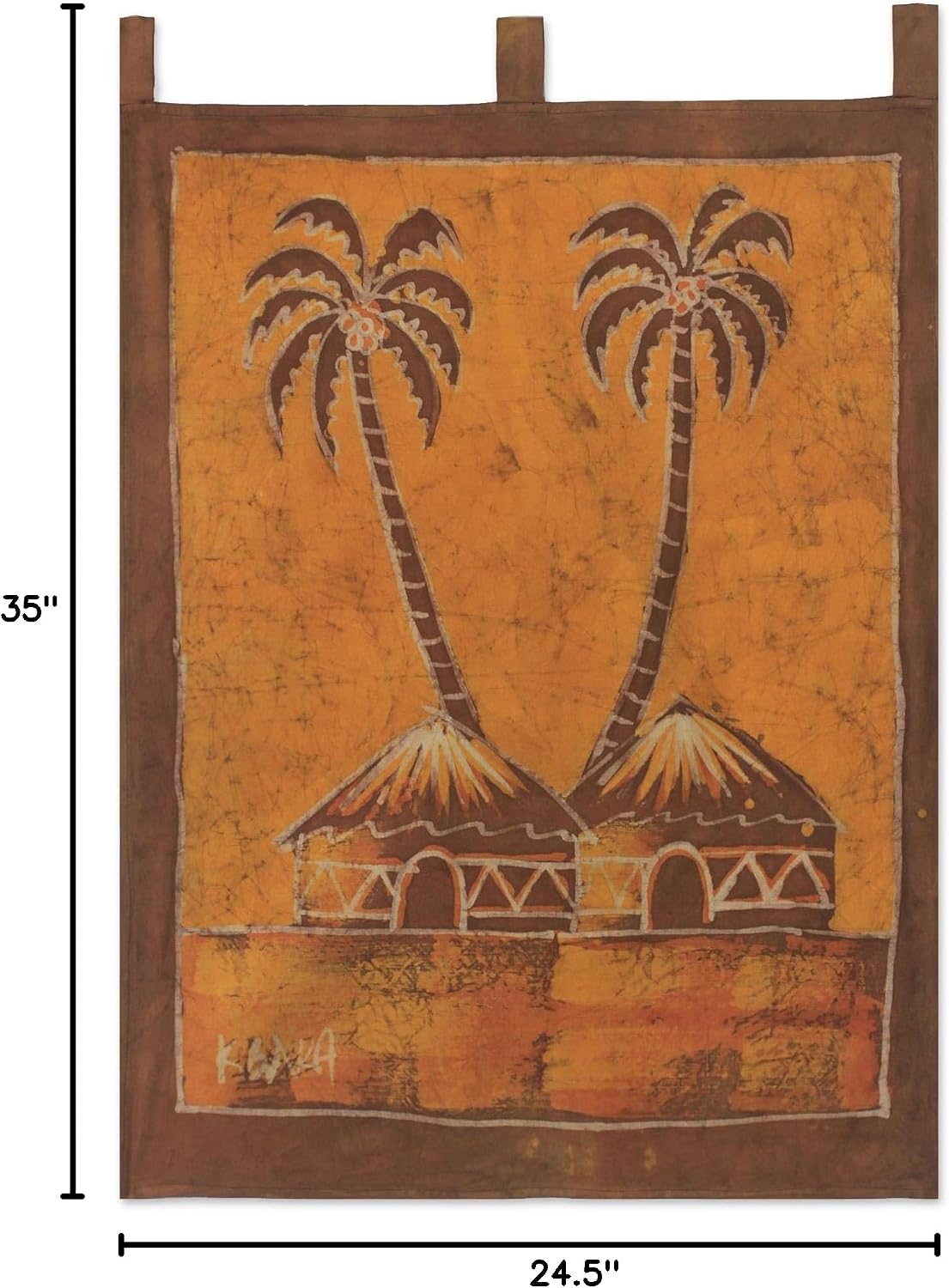NOVICA Artisan Handmade Batik Wall Hanging African Cotton Folk Art Orange Brown Ghana Decor Hangings Tropical Leaf Tree Cultural [24.5in W x 35in H] ' Sankofa Aklowa'