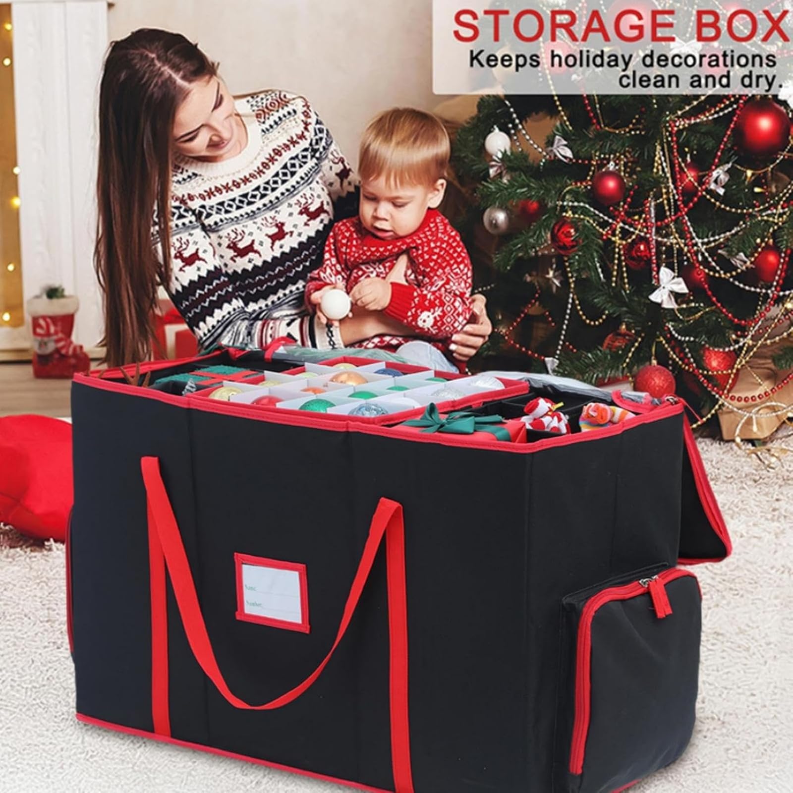 Weihnachtskugeln Aufbewahrungsbox, Weihnachtskugeln Aufbewahrung Karton Fächer Aufbewahrungsbox für Weihnachtskugeln für Lagerung Urlaub und Zubehör (Rot,71x31x45cm)