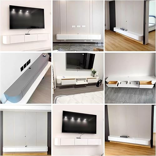 Miniatura 5 de Soporte de TV blanco con cajones de almacenamiento, consola de TV de madera, estante flotante de TV para sala de estar, mesa de TV de centro de