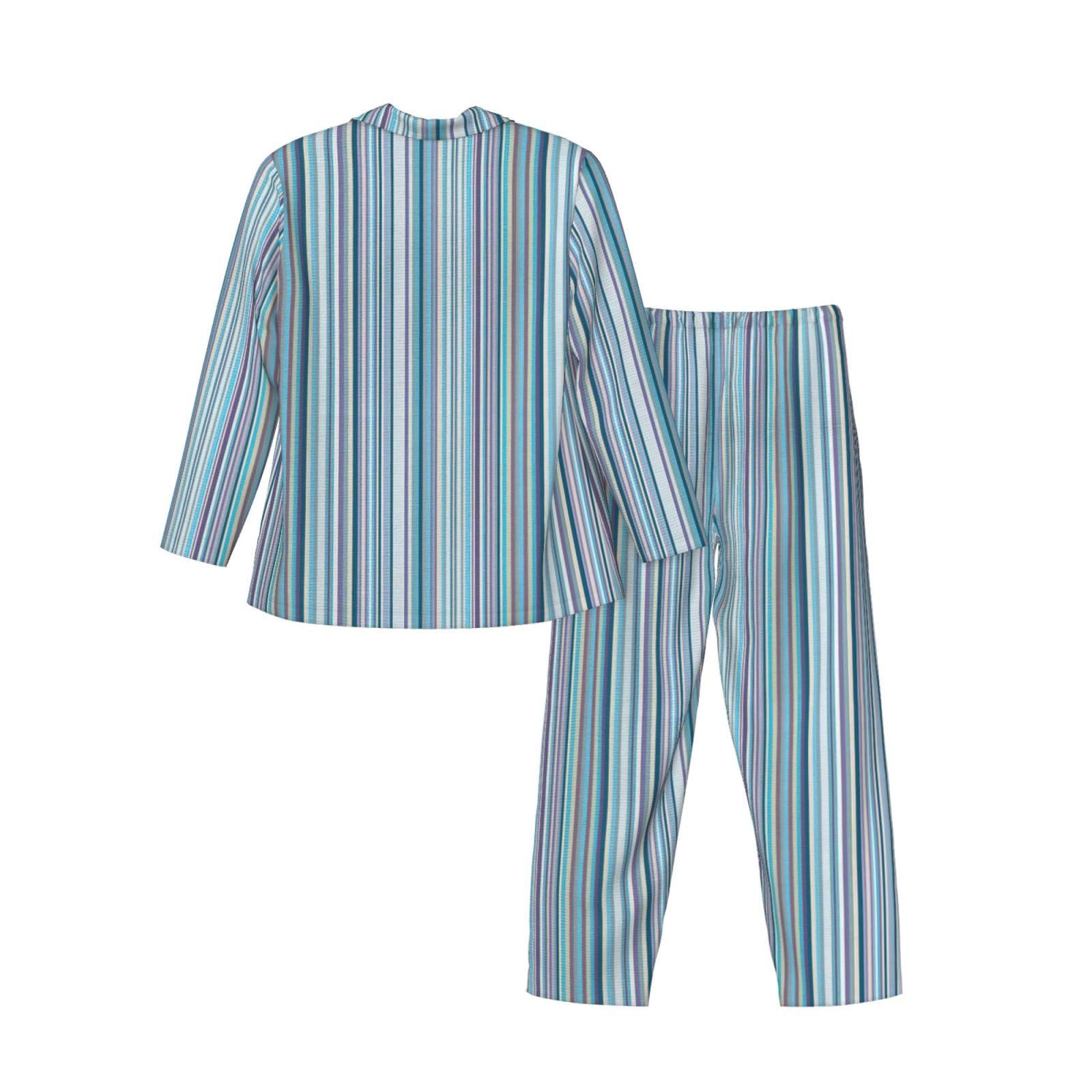 Set pigiama da uomo a righe verticali Set Button Down Pjs Set per gli uomini a maniche lunghe Sleepwear Loungewear con tasche