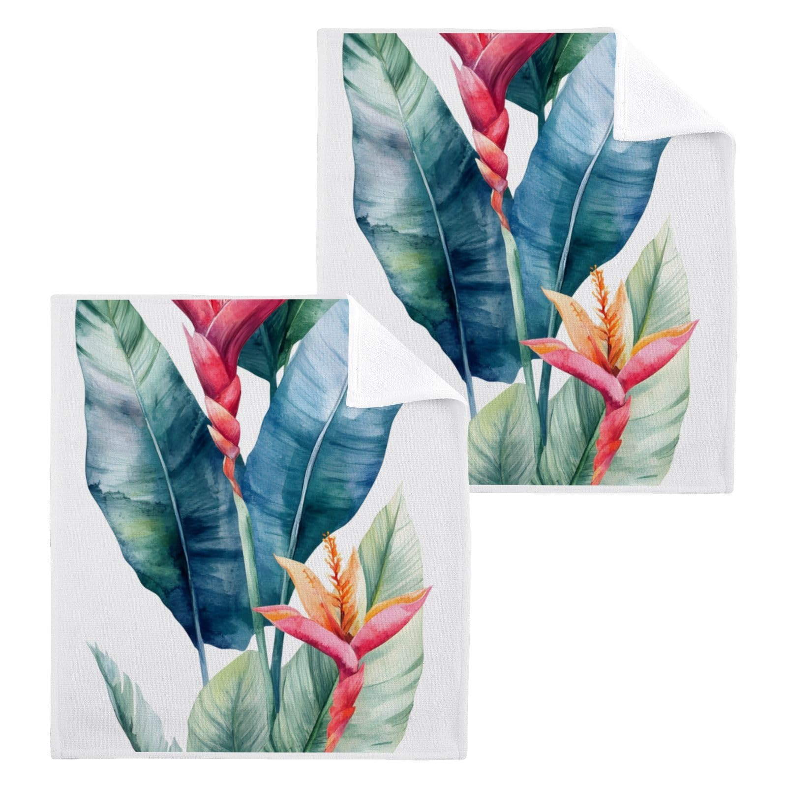 ALAZA Wash Cloth Set 100% Cotton Fingertip Towels Face Cloths Sets Strelitzia Watercolor Highly Absorbent Soft Feel Set of 2