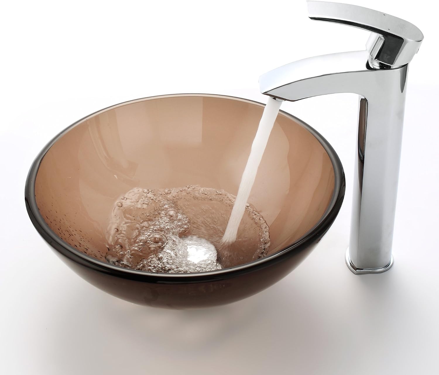 Kraus Clear Brown 14" Glass Vessel Bathroom Sink with PU-MR Oil Rubbed Bronze
