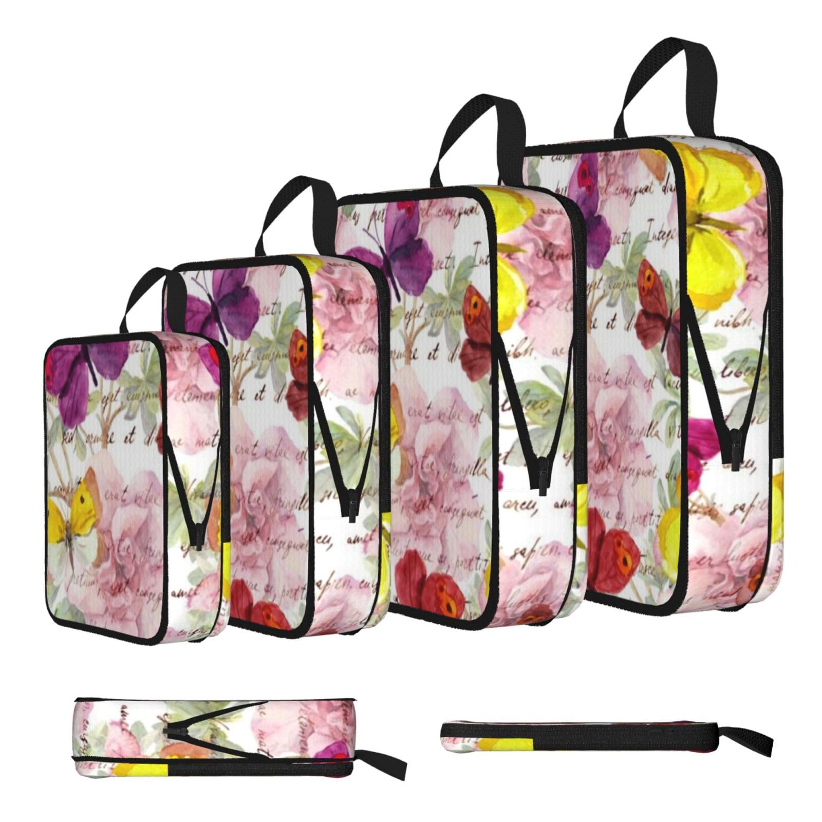 Butterfly Print Compression Packing Cubes 4-Piece Set With Multi- Compartment Travel Bag, Waterproof Suitcase Organiser Bags