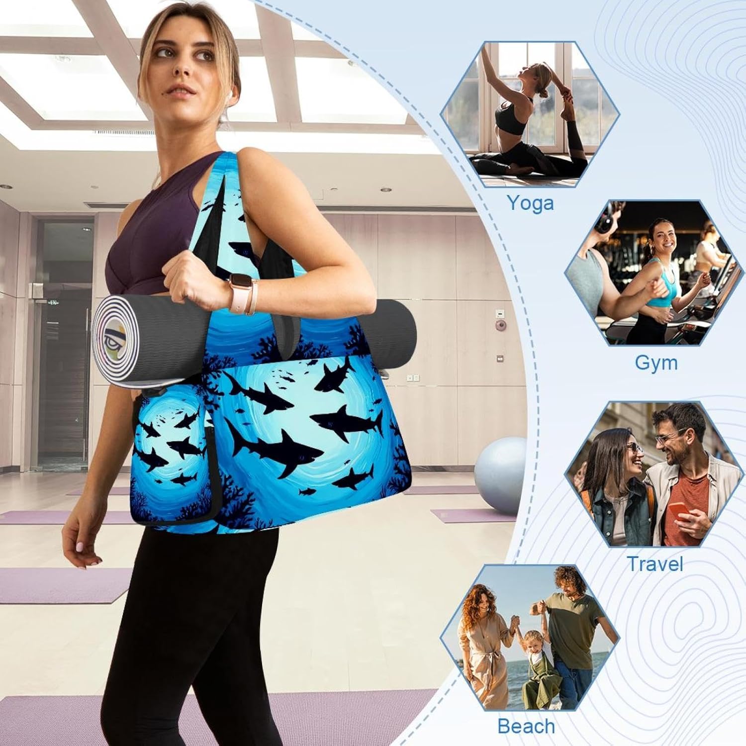 Yoga Mat Bag, Gym Workout Bag with Shoe Compartment, Galaxy Leaves Pilates Bag for Women, Quick Access Storage Yoga Tote Bag for Sports Travel Office