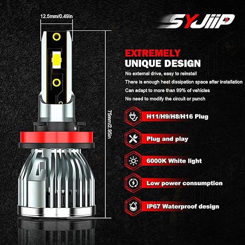 Miniatura 2 de SYJIIP Compatible con bombillas NISSAN ALTIMA para faros delanteros 2007-2018, haz alto H9 + haz bajo H11 + combo de bombillas antiniebla H11, 6000