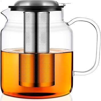 Aquach 68oz Glass Teapot with Infuser, Stovetop Safe Borosilicate Tea Pot | Dishwasher Safe, Plastic-free, Serves 3-5 People, Precise Loose Leaf Filter, Easy-clean
