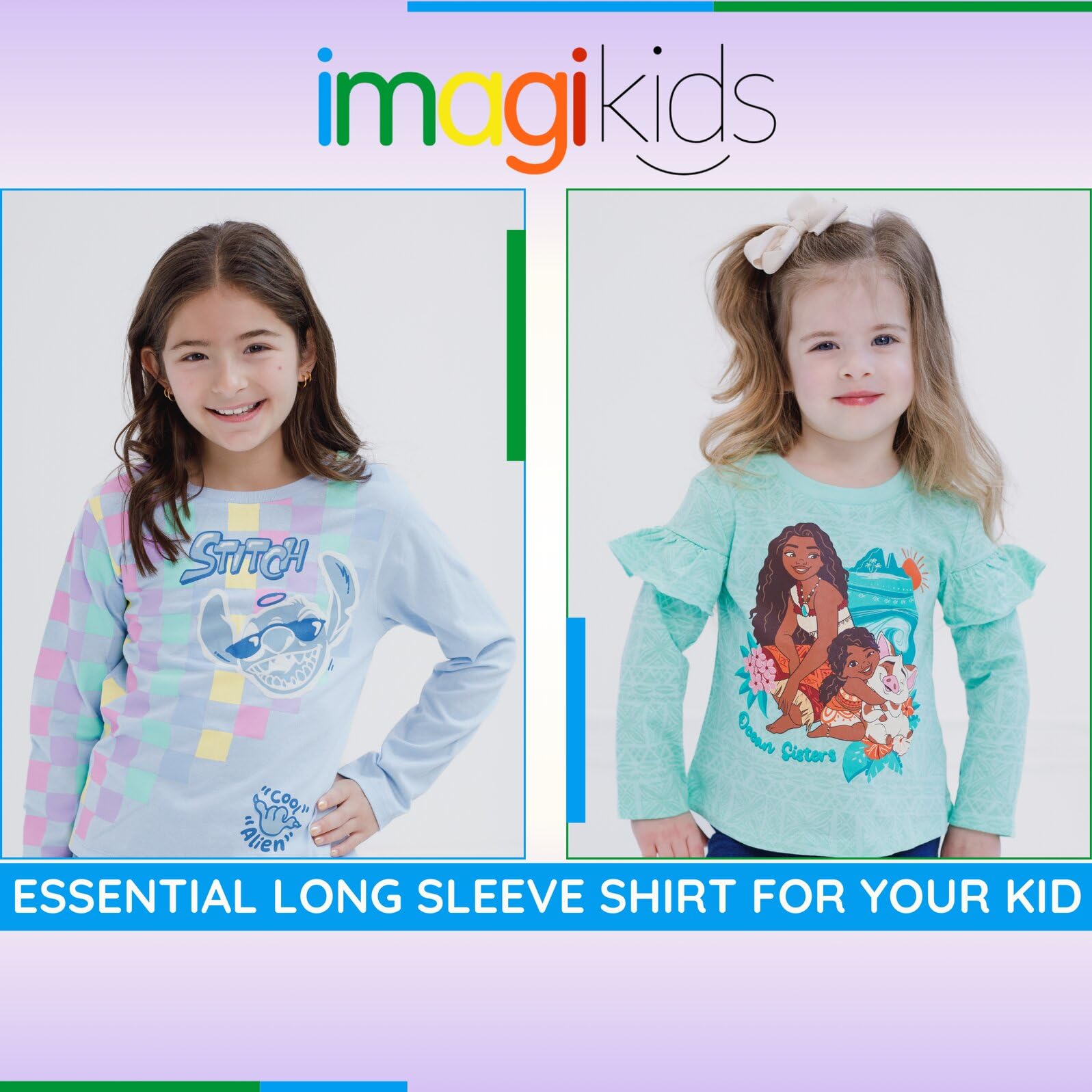 Disney Langarm-T-Shirts für Mädchen, 2er-Pack, für Kleinkinder bis große Kinder, Größen (18 Monate – 14–16)