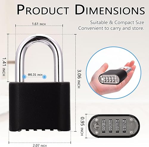 Miniatura 4 de V-Resourcing Candado de combinación resistente de 4 dígitos para exteriores para casillero de gimnasio escolar, casillero deportivo, valla, caja de