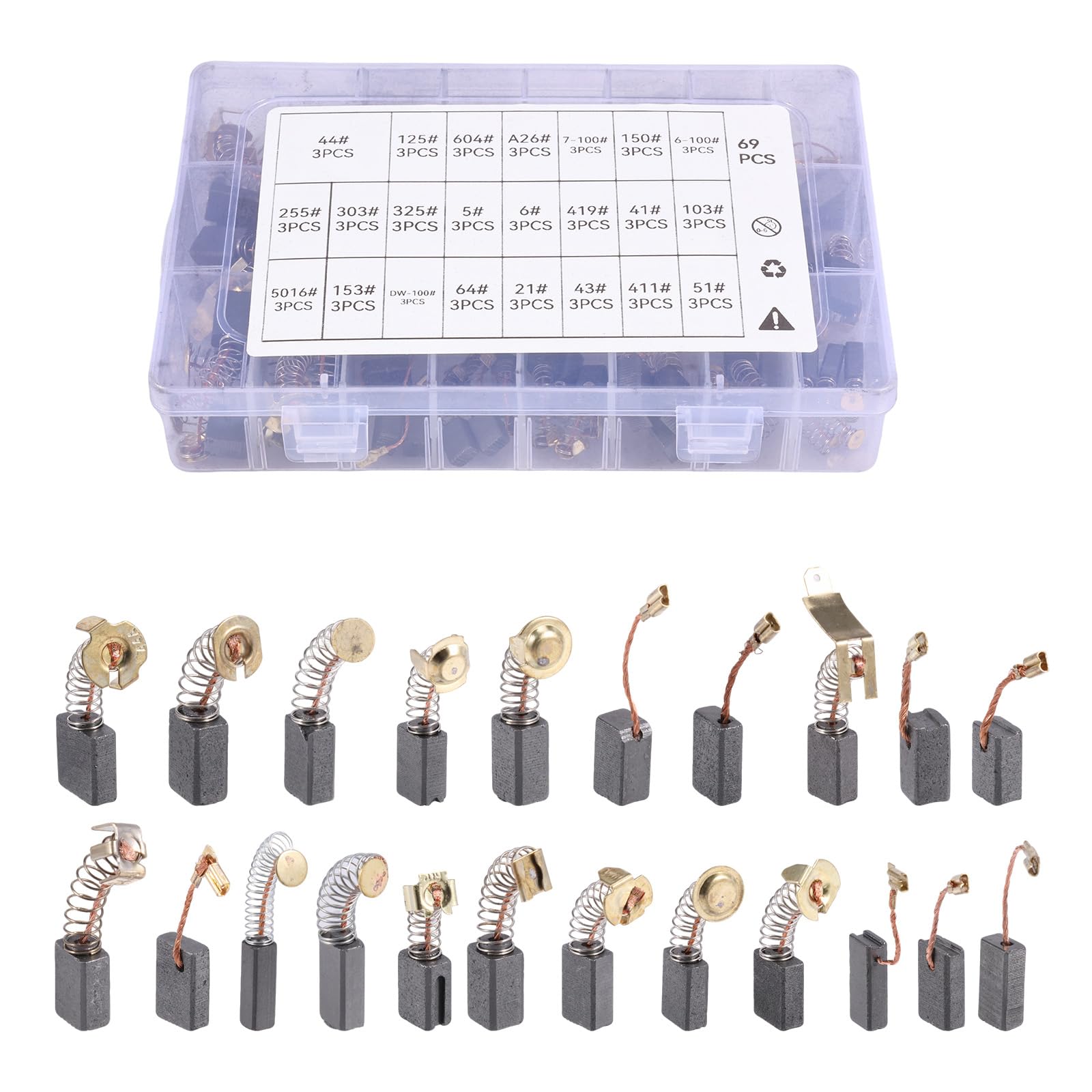 Balais de charbon 69 pièces 23 tailles pour outils électriques meuleuses d'angle marteaux