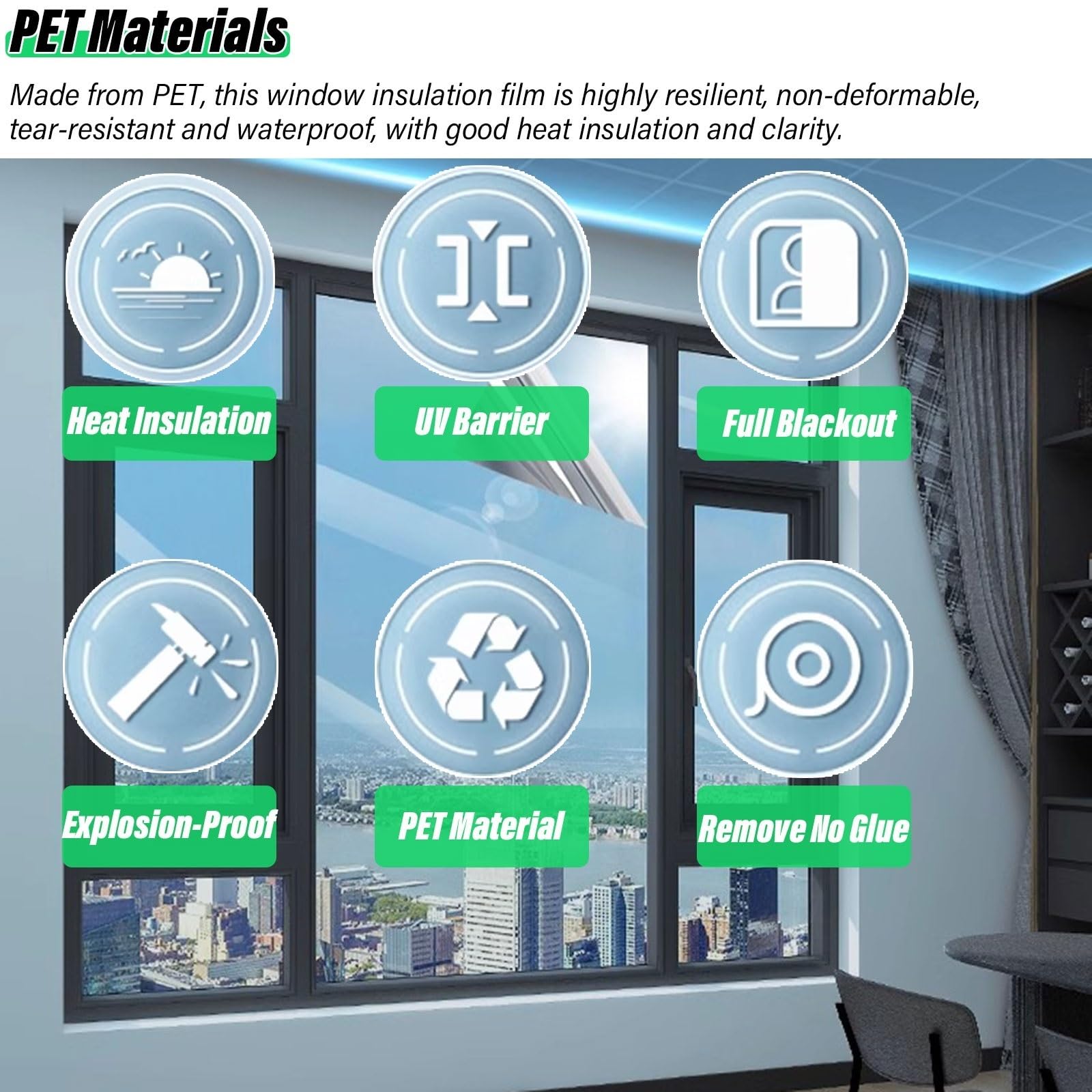 Pellicola termica per finestra, foglio di colorazione statico per controllo termico per efficienza energetica