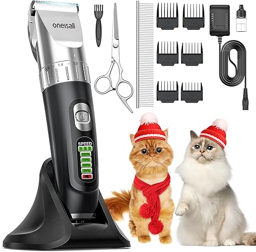 oneisall Cortadora de pelo de gato, cortadora silenciosa para cabello mate, kit de aseo inalámbrico para gatos con peine, afeitadoras de gato de 3