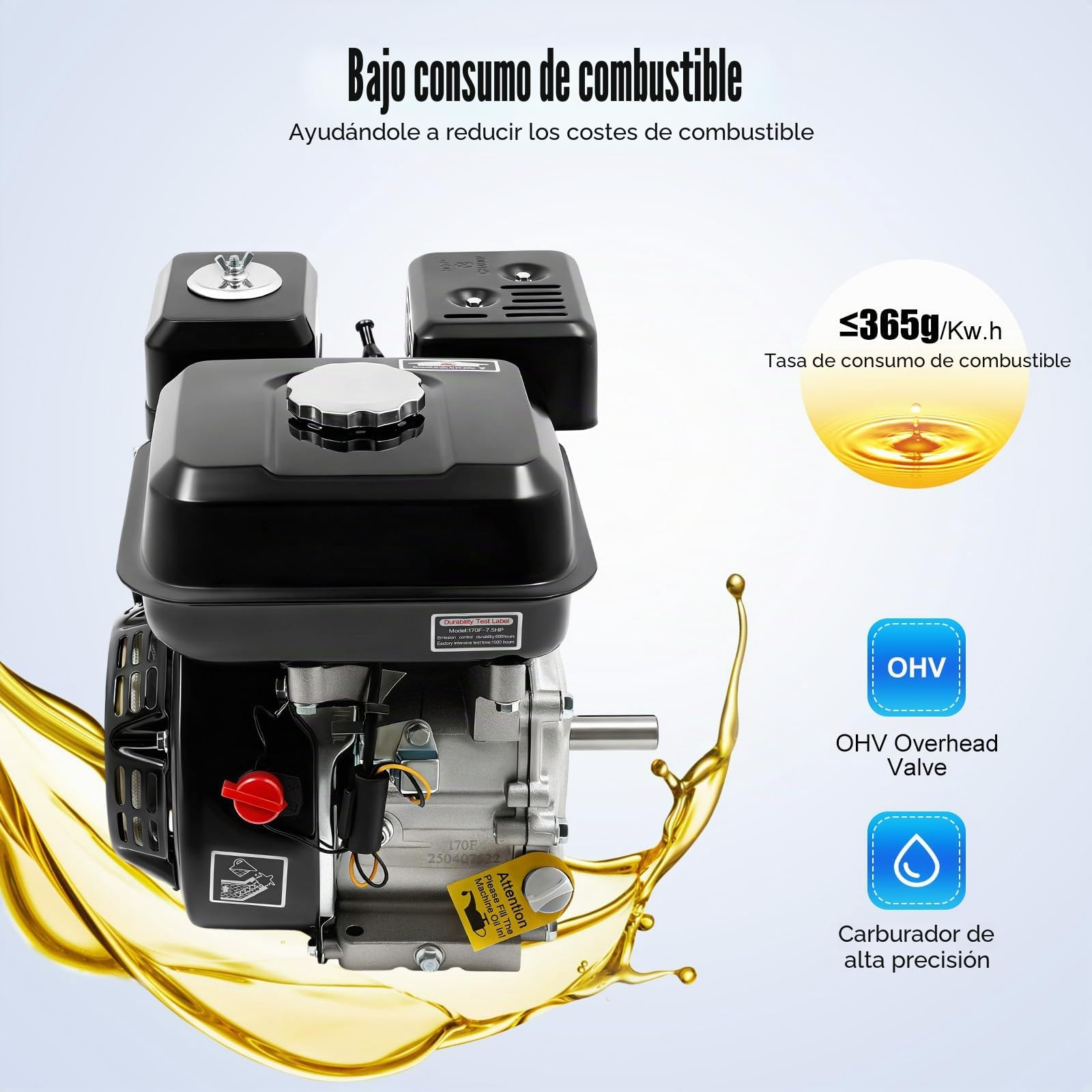 Motor de gasolina de 4 tiempos térmico, motor Karting 3600 rpm, motocultor industrial para jardín, cultivador de gasolina, para jardín, agricultura
