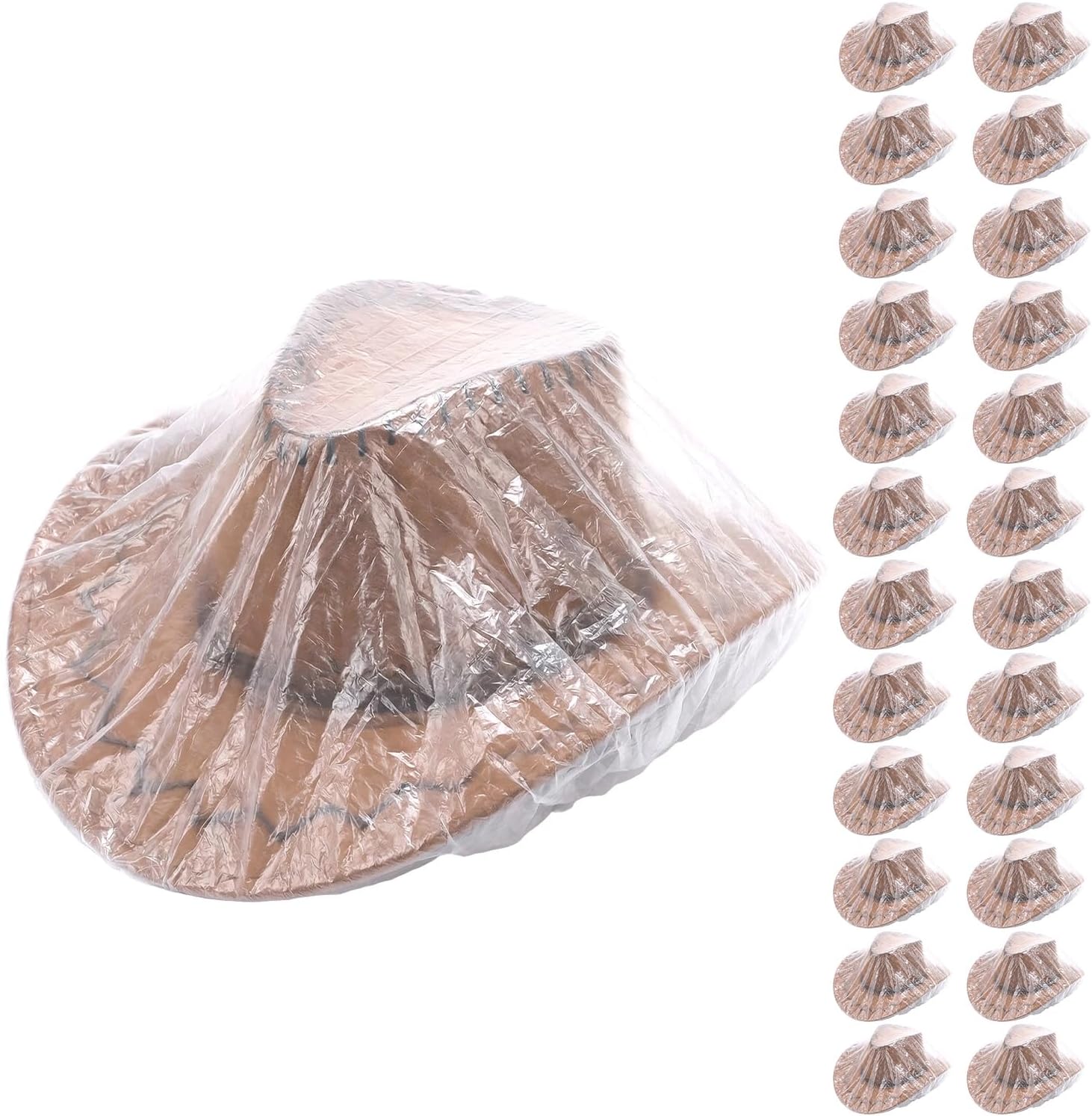 Hat protector, Waterproof Clear cowboy hat rain cover for Large Cowboy Hats, Elastic Fit Plastic Covers for Rain& hat saver, 25Pcs