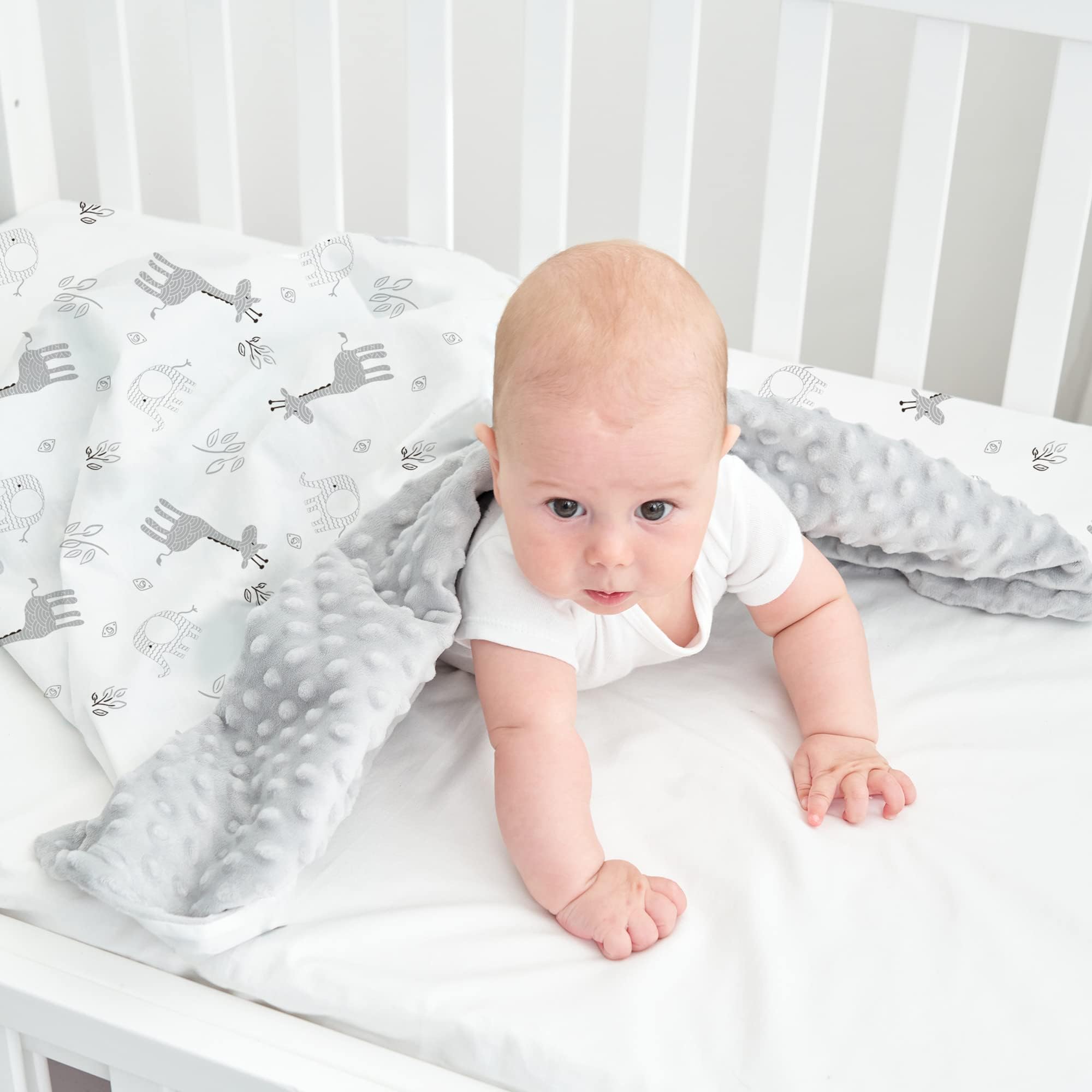 Miracle BabyBlanket Super Soft with Double Layer Dotted Backing, Receiving Blanket for Unisex Boys Girls Newborn Toddler , Giraffes and Elephants Printed Blanket 78X100CM