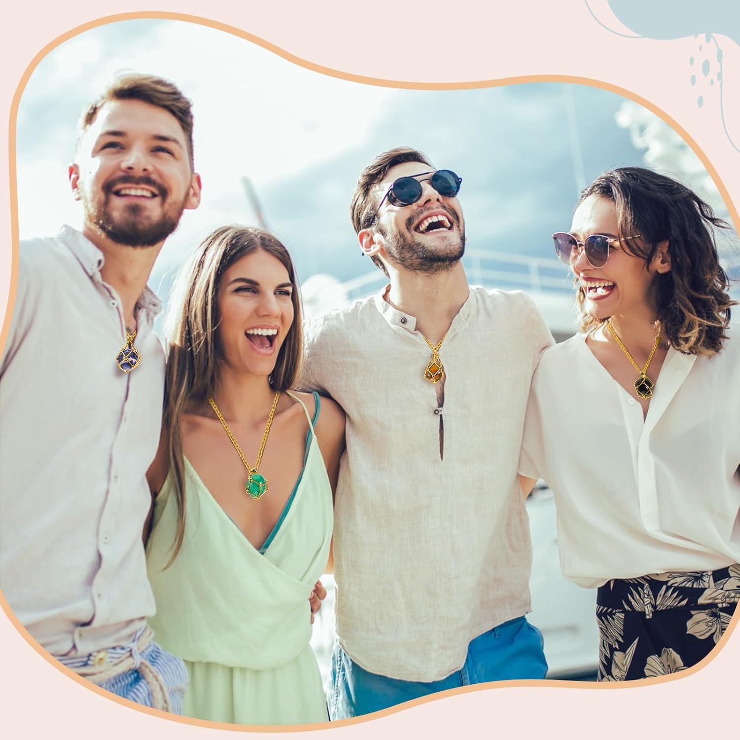 Tondiamo 3 Pcs Adjustable Crystal Necklace Holder, Titanium Alloy Empty Stone Cage Cord Necklace,Boho Fish Netted Pendants for Women Men Quartz Gemstone Craft DIY Jewelry Making, 3 Sizes - Image 4