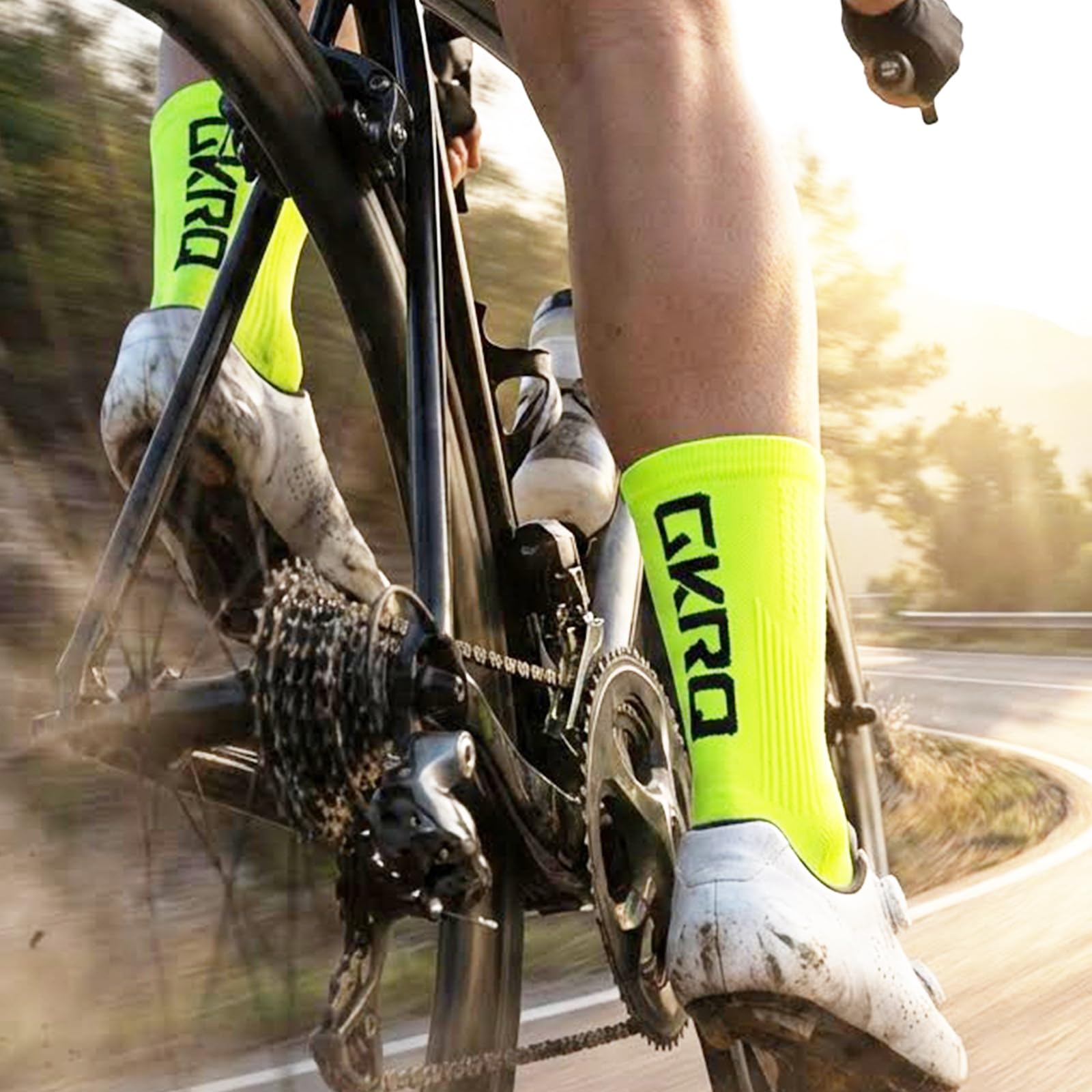 Calcetines de Ciclismo, Pack de 4 Pares, Transpirables con Compresión, Unisex Hombres Mujer Calcetines bicicleta hombre Mtb calcetines crossfit hombre running para correr futbol