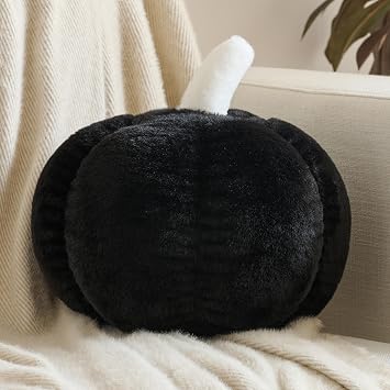 Pumpkin Pillows, Halloween Fall Throw Pillow, Pumpkin Shaped Pillow for Couch, Cute Stuffed Pumpkins, Autumn Decorative Cushion Black, 8.6 Inches