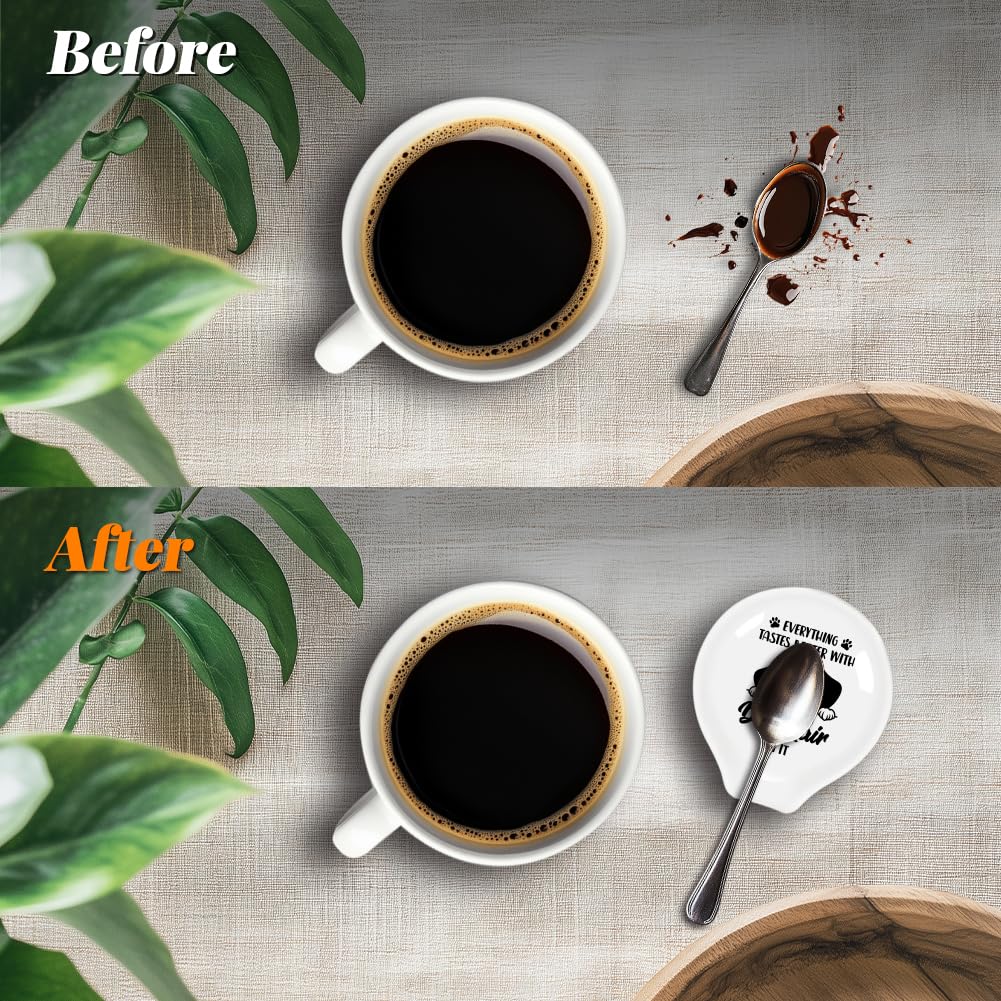 ANATTASOUL 2 soportes para cucharas de café con patrón de perro de 3.35 x 3.54 pulgadas, soporte para utensilios resistente al calor para decoración de cafeterías, mujeres y hombres