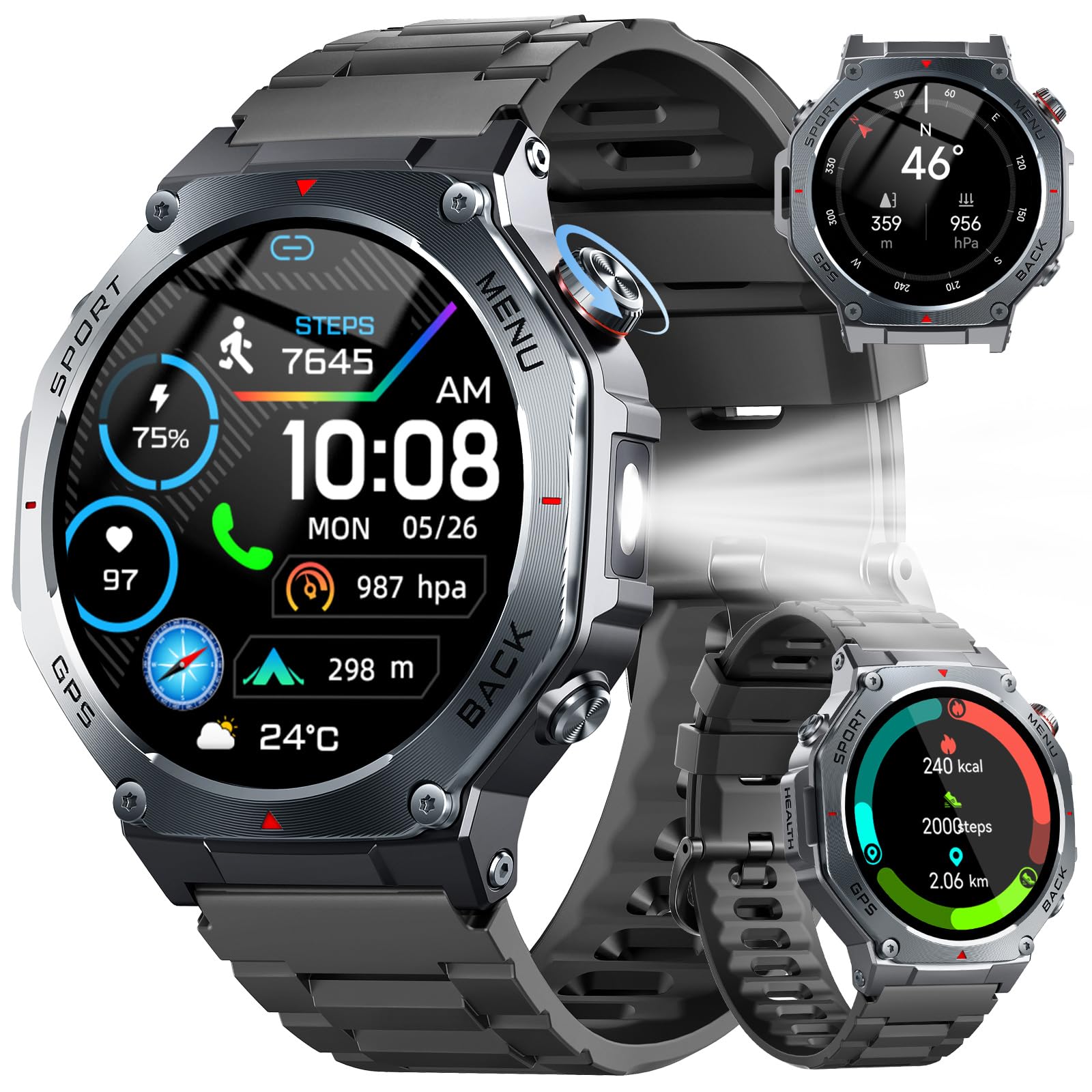Smartwatch Uomo, 1,43" HD Orologio Smartwatch Uomo con Chiamata Bluetooth,Militari Smart Watch Tracker 160+ Modalità Sportive, Sonno/Cardiofrequenzimetro/Contapassi, Smart Watch per Android iOS