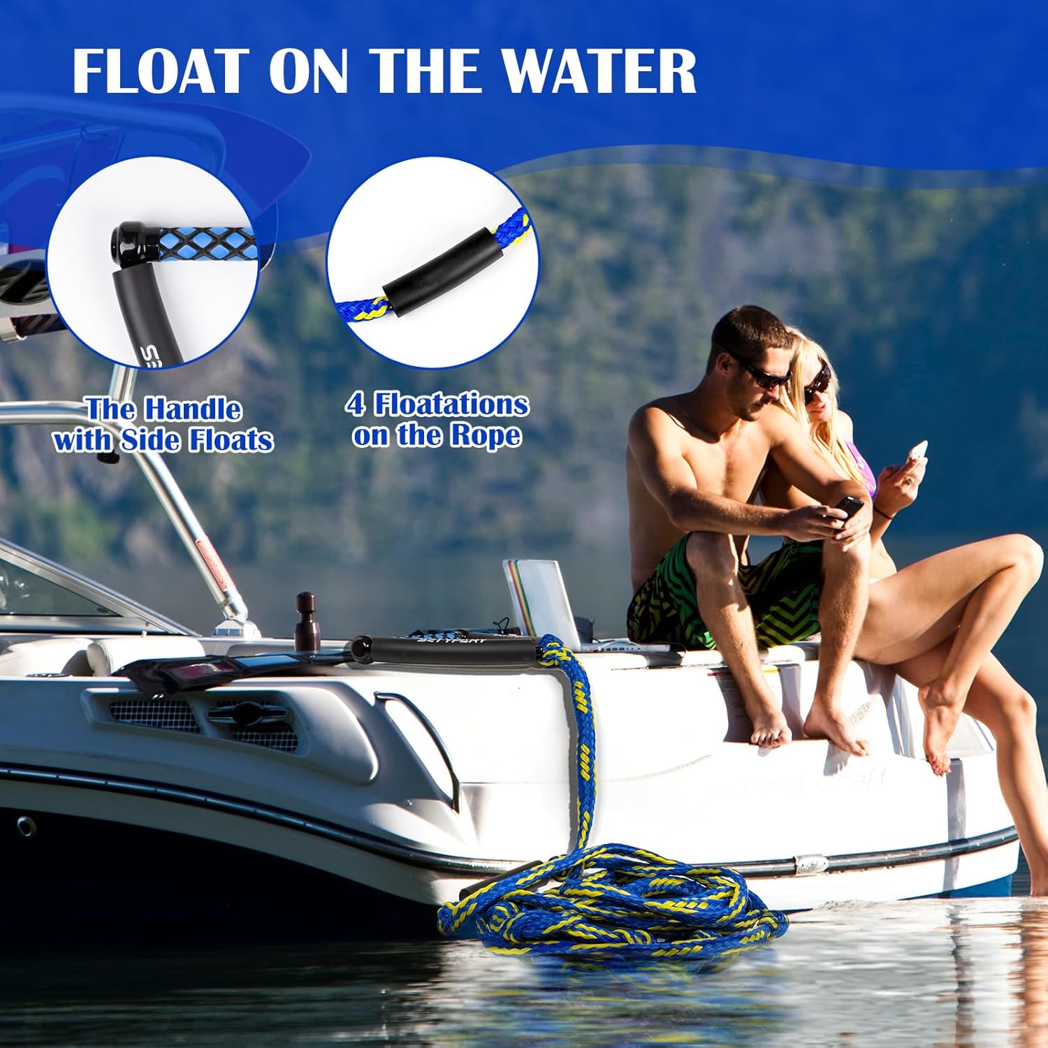 Wakesurf Rope and Handle, 25ft Floating Wake Surf Ropes, Surf Tow Rope for Wakesurfing and Watersports