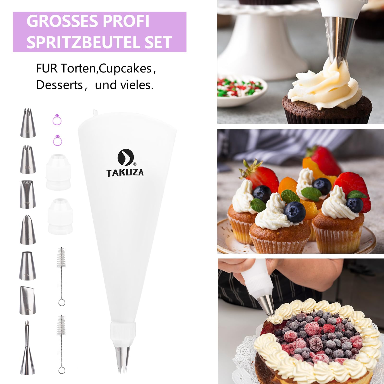 Set di sac à Poche USA e Getta,100 Pezzi Sacchetto per Pasticceria e Getta,6 Beccucci,2 Adattatori,per Decorare Torte,Biscotti e Cupcake