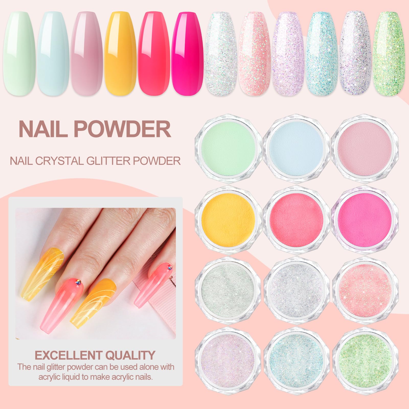 Peacecolor Kit Uñas Acrilicas, 30PCS Acrilico para Uñas Profesional con 30ML Monomero, 4 Colores Pintauñas Semipermanentes con Lampara Uñas, Kit Acrilico Uñas Completo Profesional