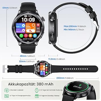 ZKCREATION Men's Smartwatch with Blood Pressure & Heart Rhythm Trend Analysis HRV Visualisation & Stress Management 1.43 Inch AMOLED 70+ Sports Modes Bluetooth Calls Fitness Watch for iOS Android