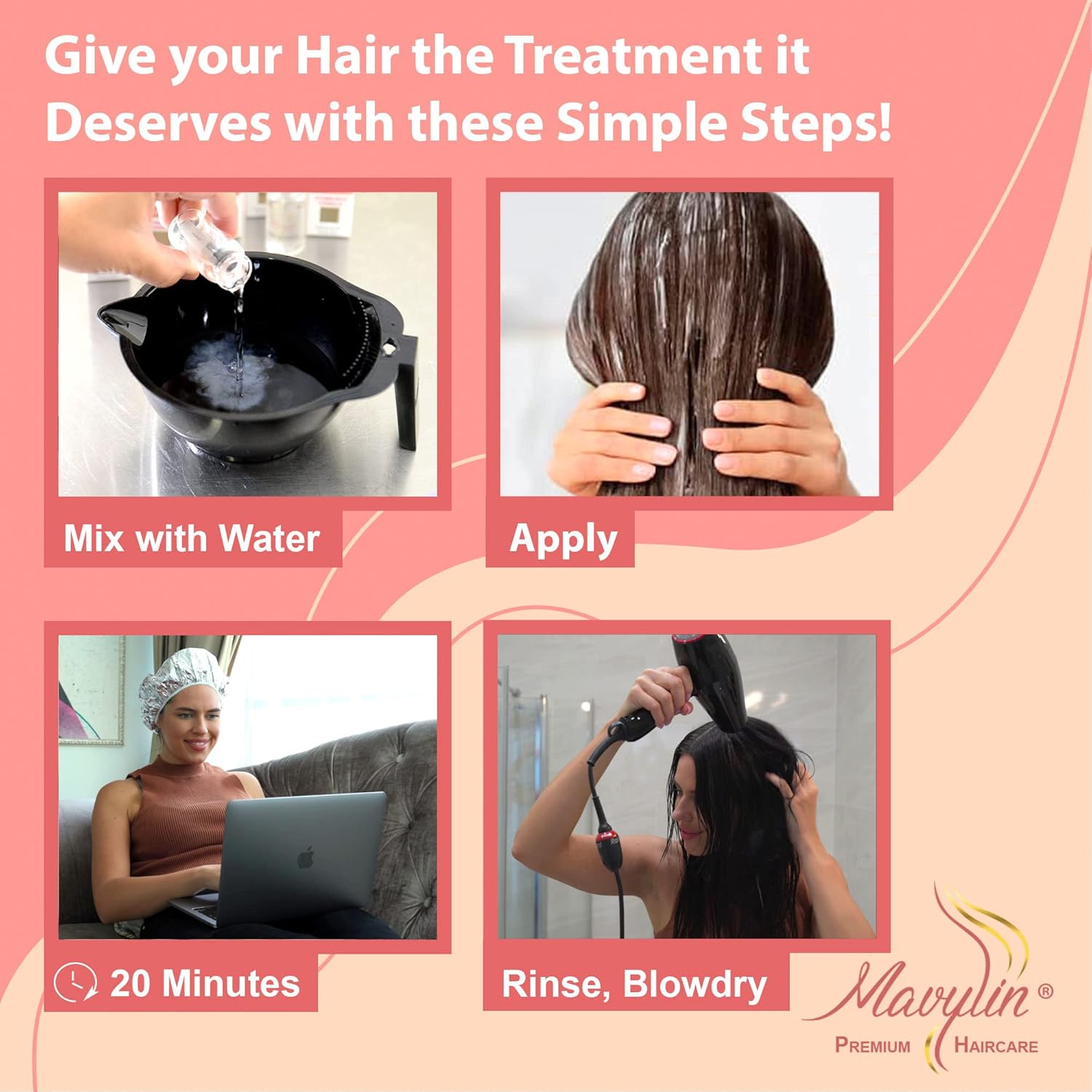 Mavylin Hair Treatment for Dry or Damaged Hair - Deep Conditioning with Vitamin B6 B5 Panthenol - 3 Treatments