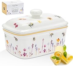 The Leonardo Collection Jennifer Rose Gallery Busy Bees Butter Dish with Lid | Decorative Ceramic Butter Keeper for Kitchen Use | Charming Bee-Themed Dish for Dining Table Or Gift Giving