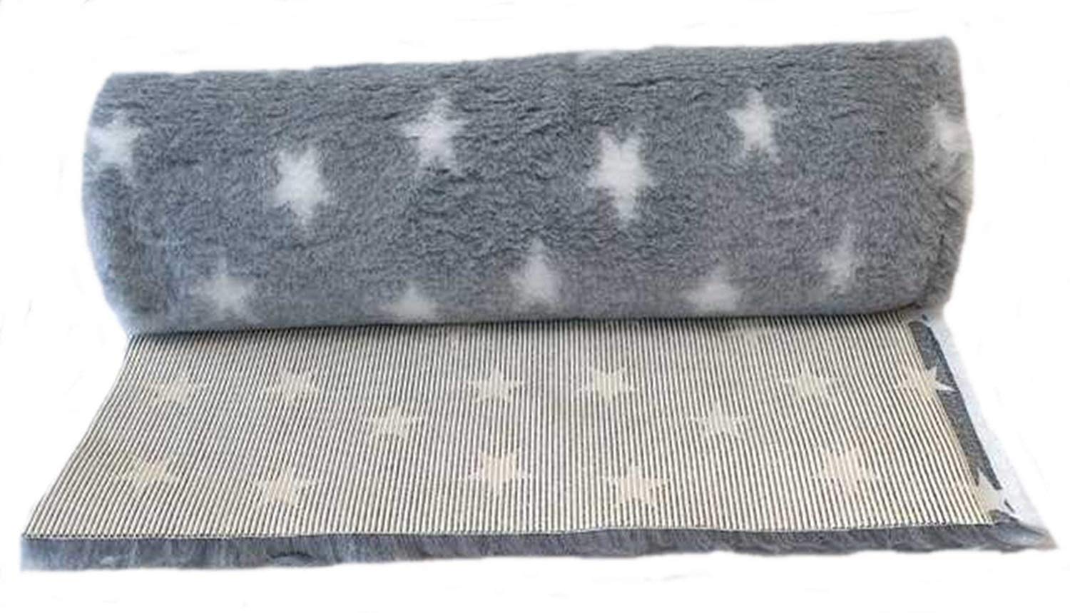 PnH Veterinary Bedding® NON SLIP Vet Bedding Whelping Fleece - Puppy/Dog/Pet Bed - GREY/WHITE STARS (10m x 75cm ROLL)
