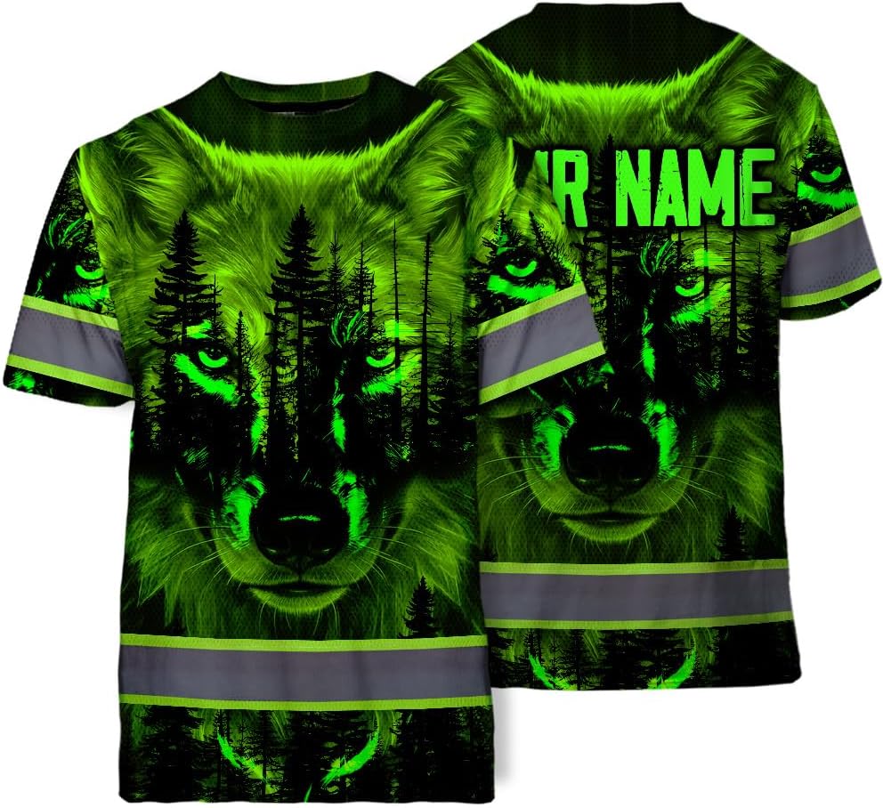 Hi Vis Shirts Reflective Wolf Hunting Custom Name Safety Workwear for Company, Group, Team, Hunters, Hunting Lovers