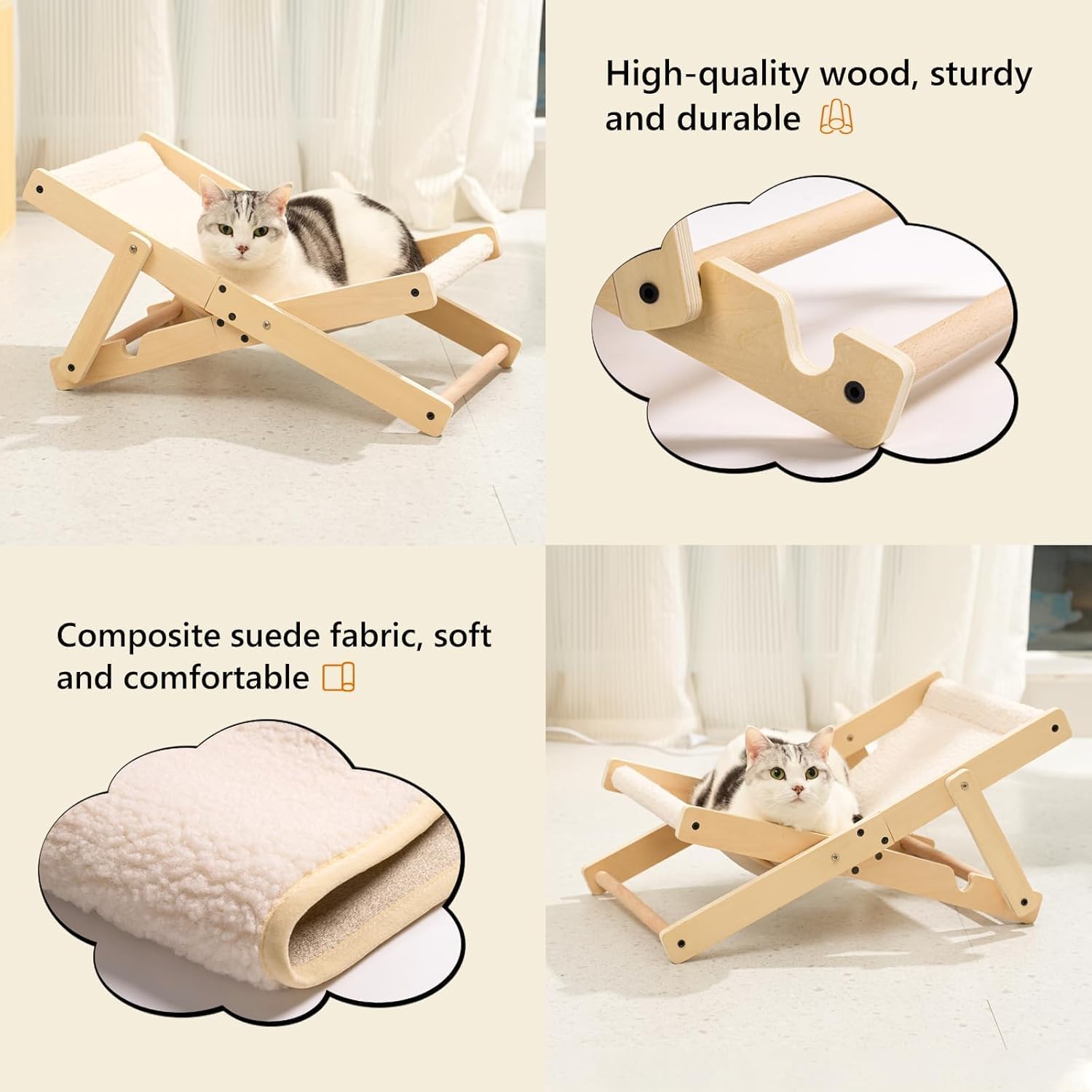 review Cat Bed for Indoor Cats, Cozy Cat Hammock Adjustable Backrest Mini Beach Cat Chair Elevated Cat Sofa Couch Suitable for Small Medium Cats, 26.7