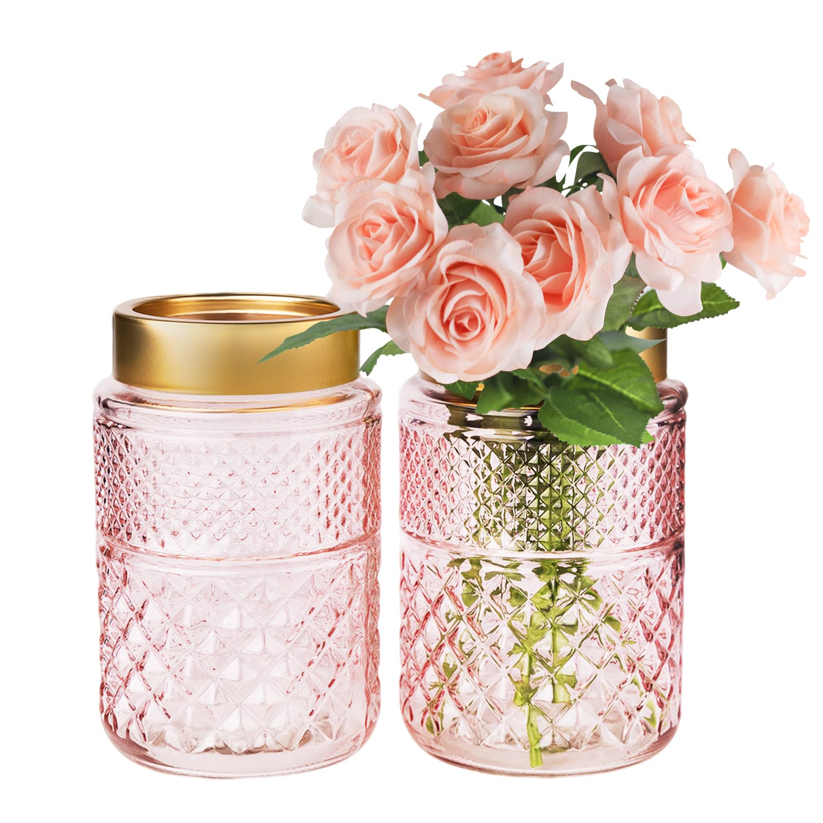 Amazon.com: 2-Pack Flower Vase Glass, 7.6 '' Pink Fluted Vase with