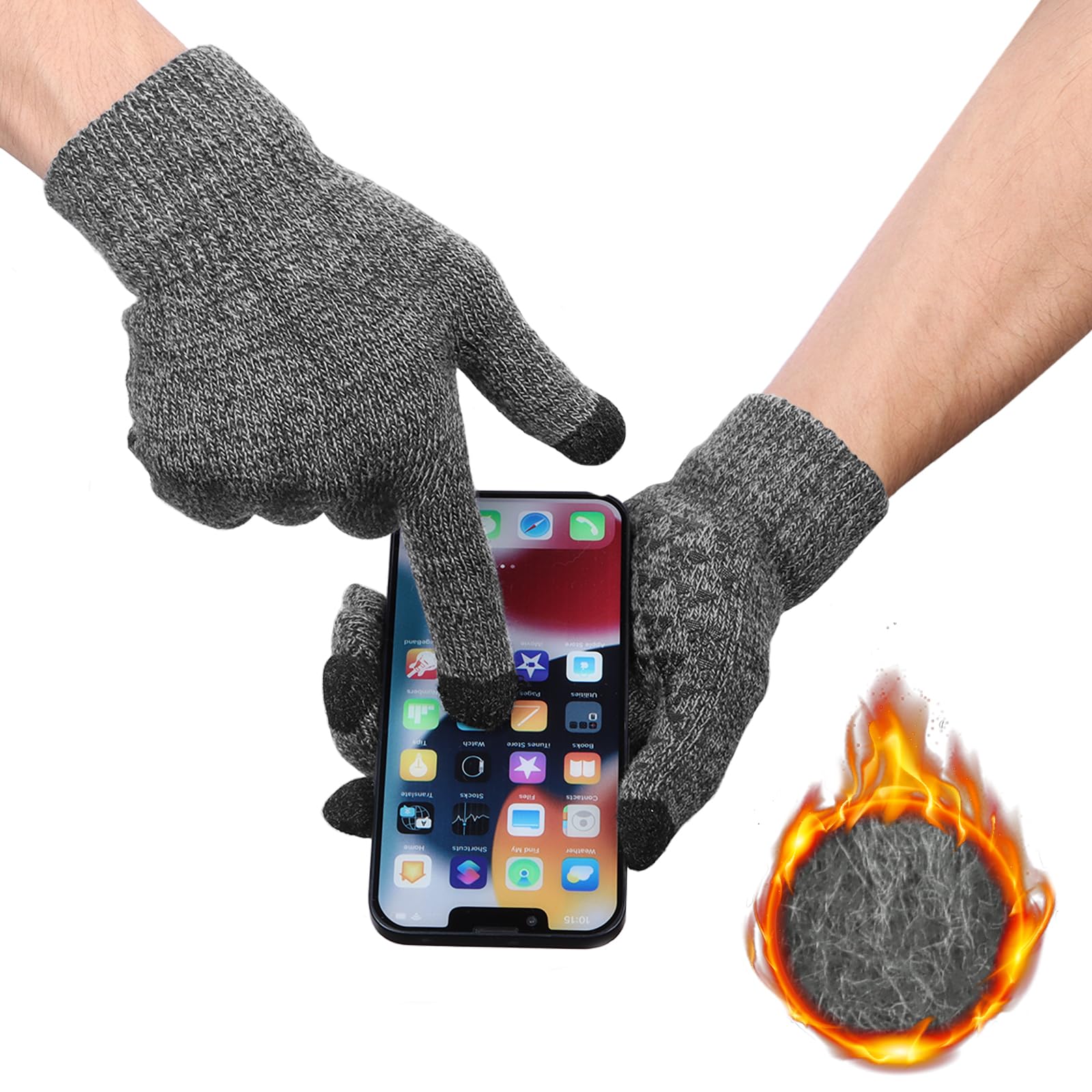 Minicoco Unisex Gy Winter Gloves - Warm Knitted Thermal Gloves For Men & Women, Touch Screen, Non Slip, Fleece Elastic Cuffs, Ideal For Driving, Cycling, Running