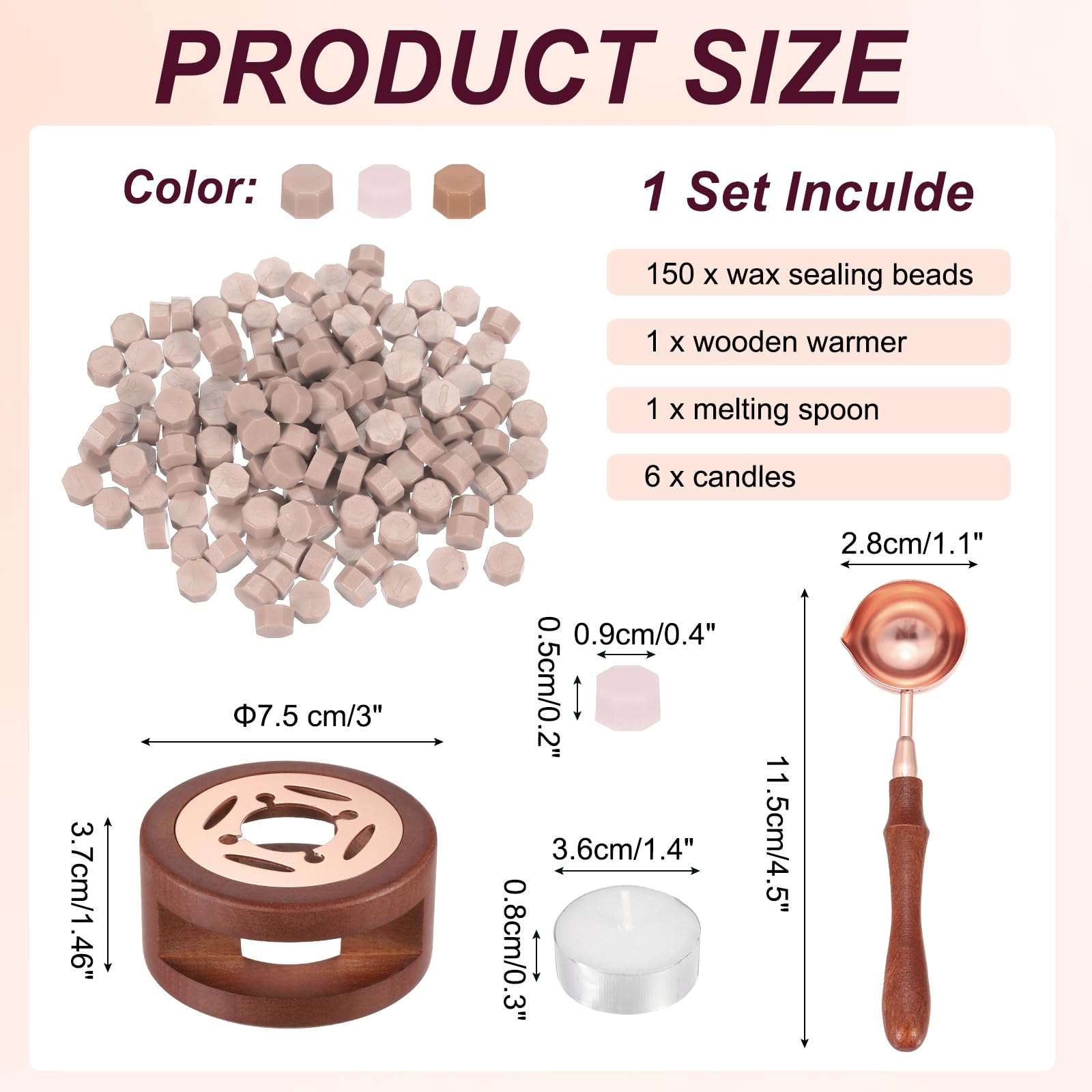 PATIKIL Wax Seal Kit, 150 Pcs Wax Sealing Beads, Wooden Warmer, Melted Spoon - Image 2