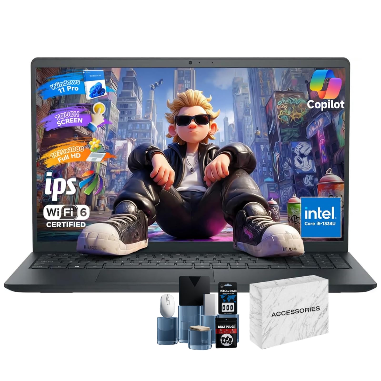 Dell Inspiron 15 Touchscreen Laptop - 15.6" FHD Display, Intel 10-Core i5-1334U (Beat i7-1250U), 32GB RAM, 1TB PCIe SSD, Windows 11 Pro, Numeric Keypad, Copilot, WiFi 6