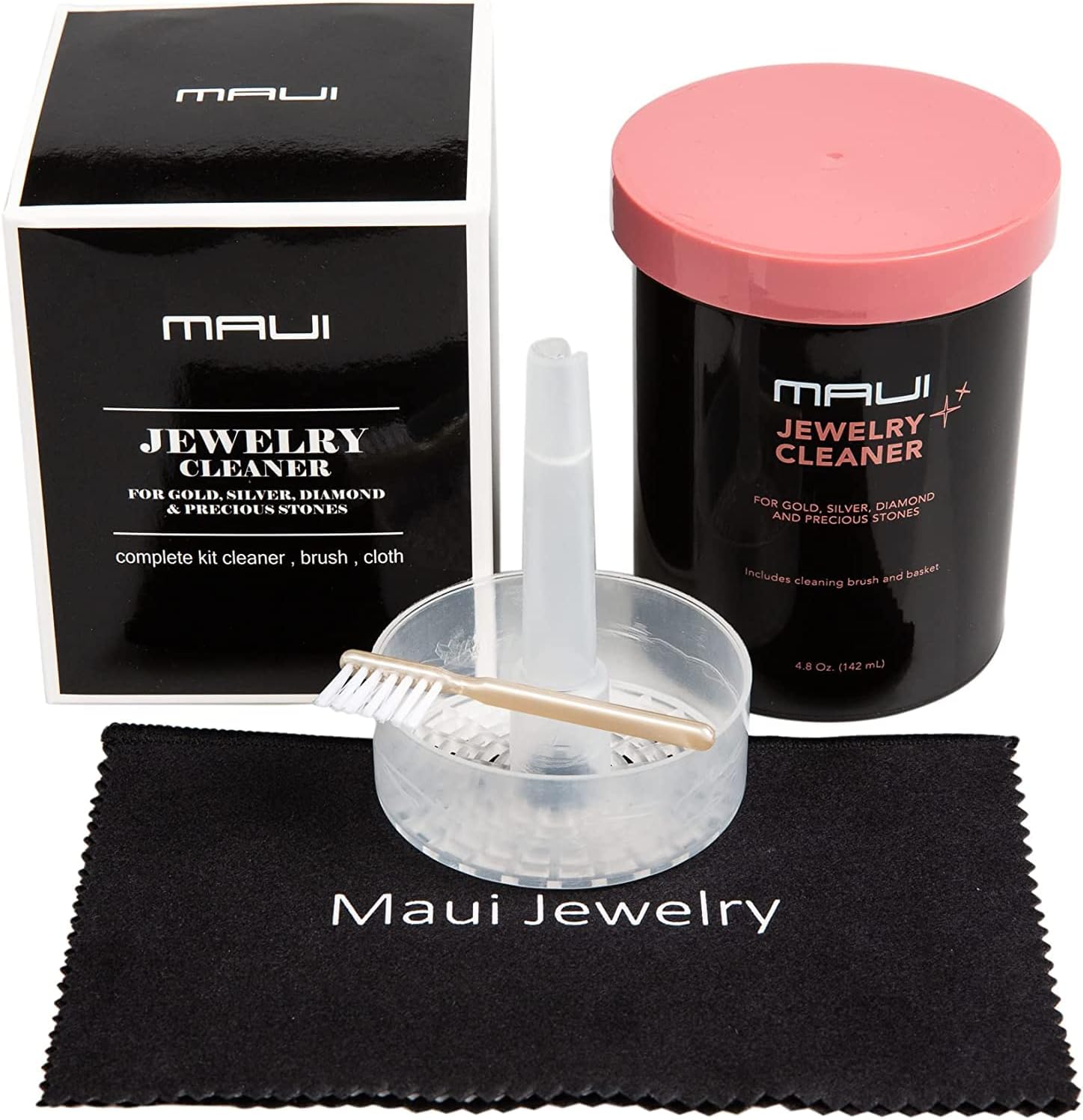 (complete kit) - Liquid Jewellery Cleaner Solution Complete kit with Cloth for Gold, Silver,Diamond. Safety Solution with Basket, Brush & Cloth for Extra Cleaning. Cloth Treated with Our Secre...