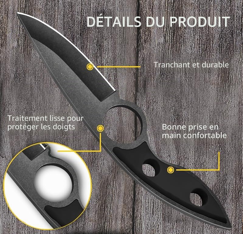Omesio Petit Couteau de Survie Ceinture Compact Robuste | Étui robuste inclus, format compact. Idéal camping, plein air, cadeau amateurs outdoor.