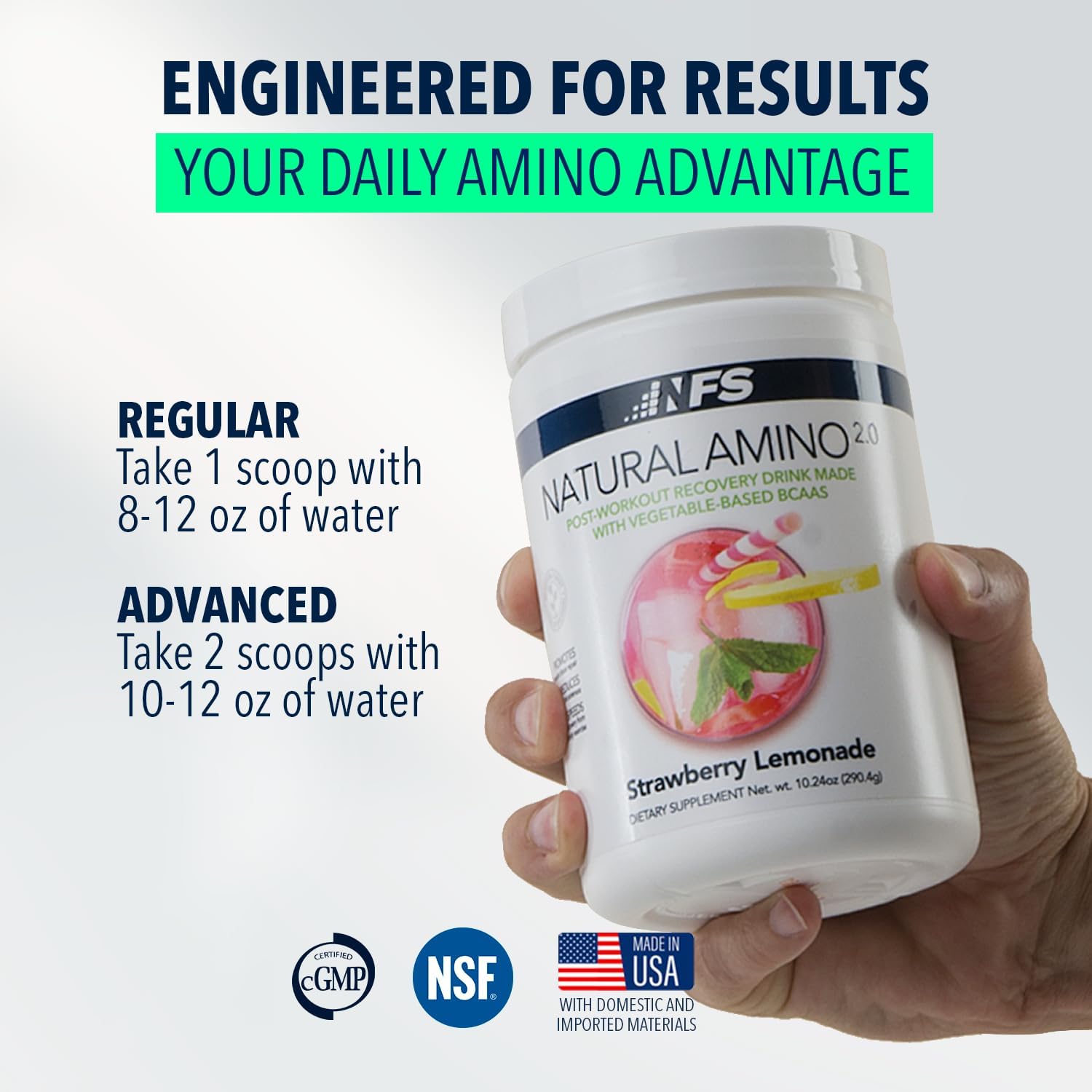 NF Sports Natural Amino. 2:1:1 BCAAs Amino Acids Powder. BCAA Energy Pre Workout Powder for Muscle Recovery. Keto Friendly, Vegan, No Artificial Flavors (25 Servings, Orange Pineapple) — Amazon image 6